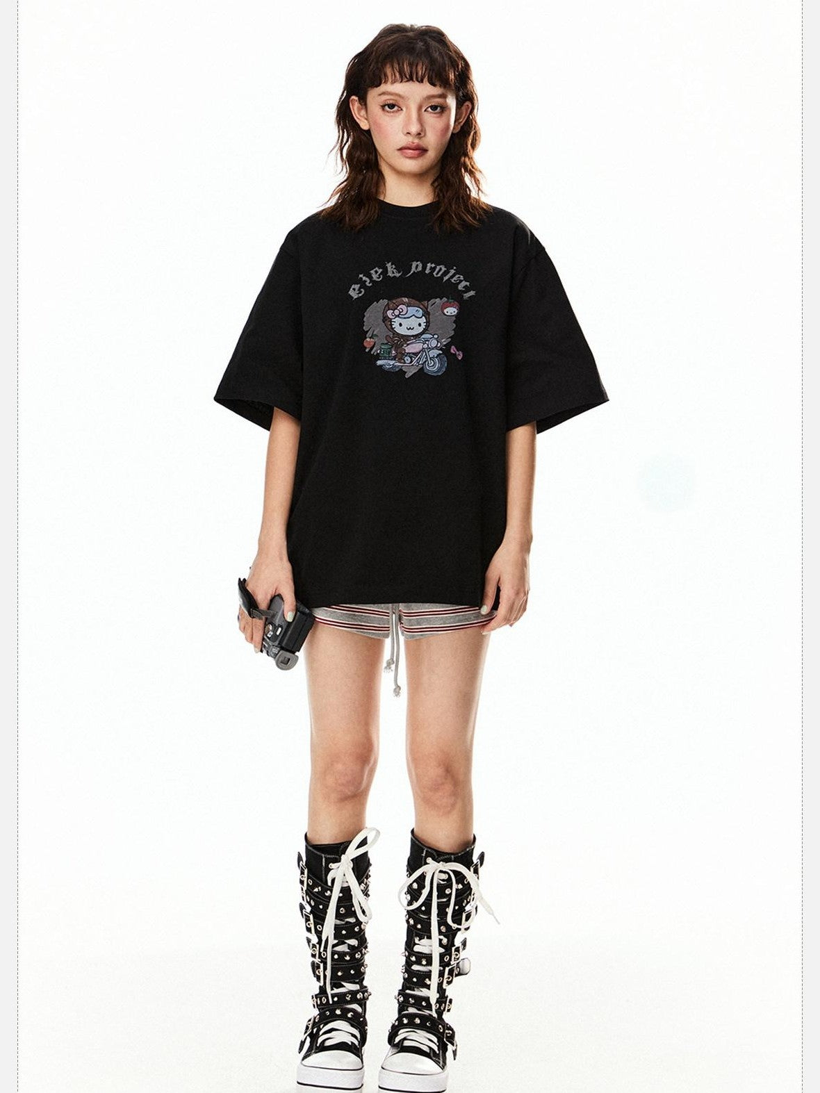 EZEK American Vintage Cartoon Heart Print Women's Cotton Short Sleeve T-shirts