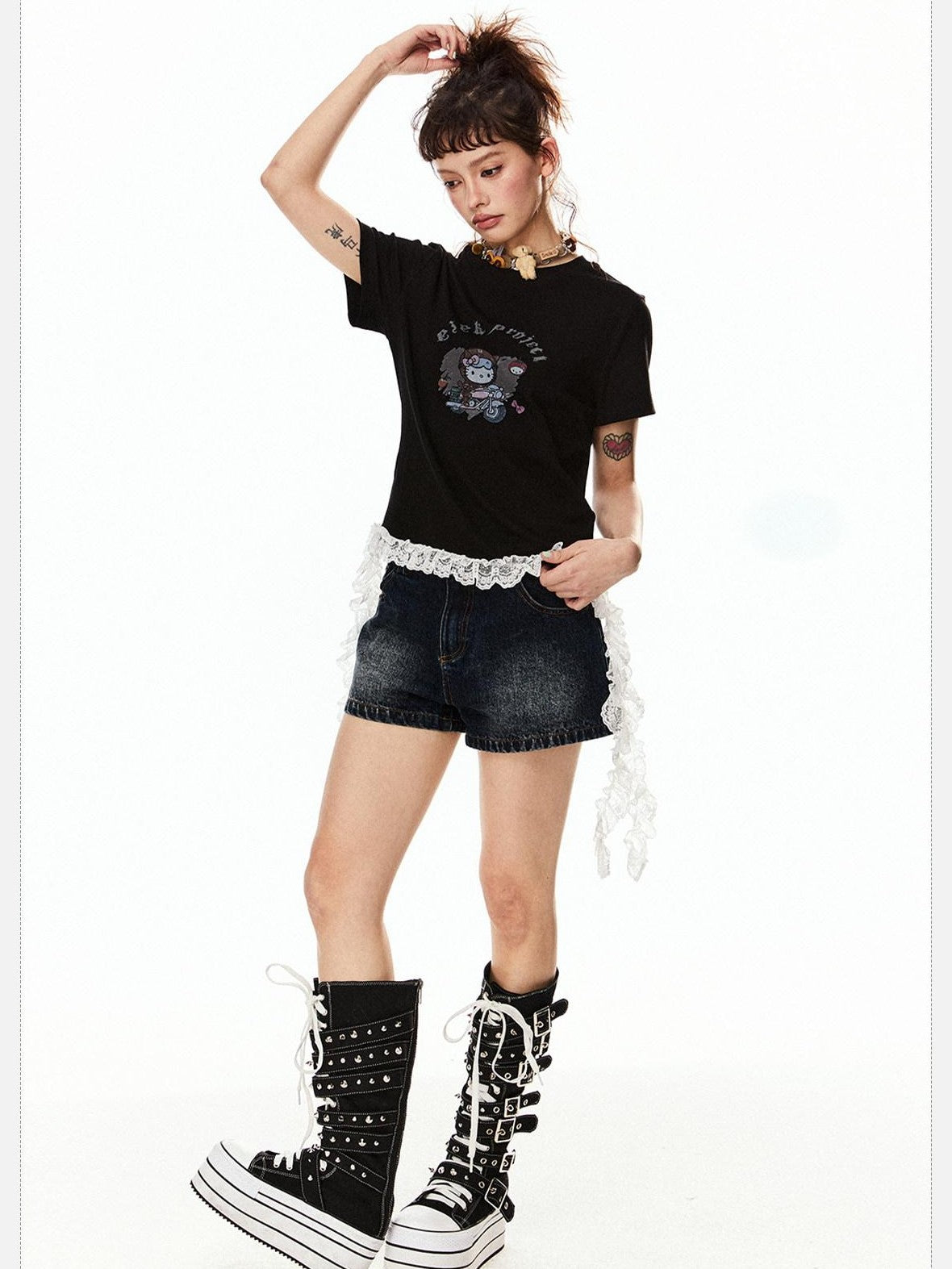 EZEK American Vintage Cartoon Heart Print Women's Cotton Short Sleeve T-shirts