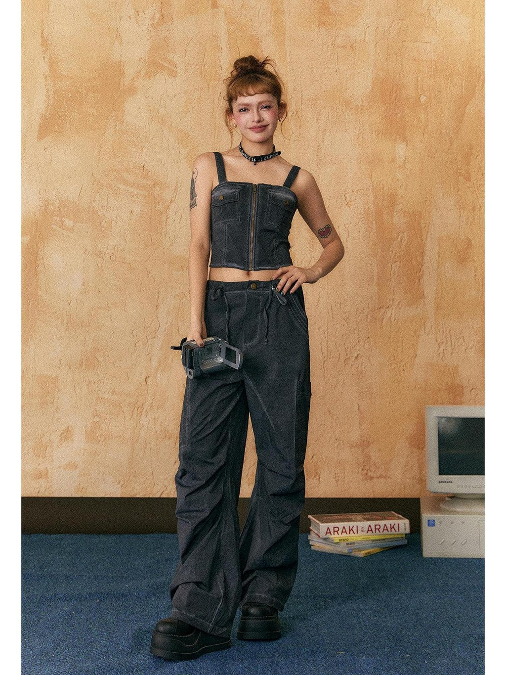 EZEK American Vintage Sexy Camisole Denim Women's Cotton Casual Top & Pants Sets