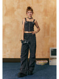 EZEK American Vintage Sexy Camisole Denim Women's Cotton Casual Top & Pants Sets