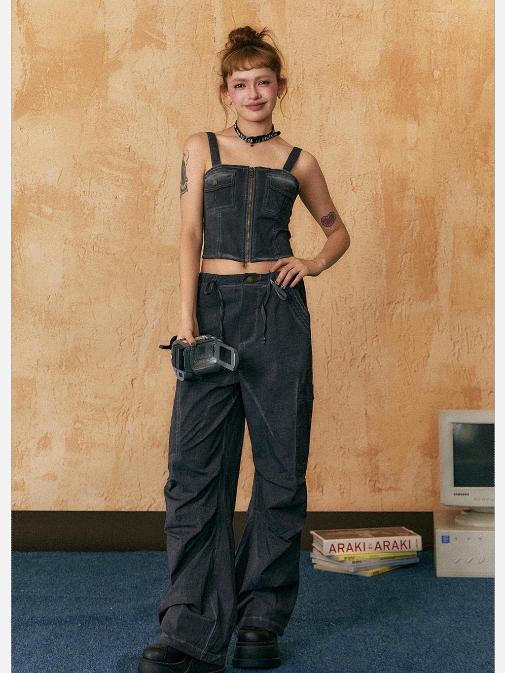 EZEK American Vintage Sexy Camisole Denim Women's Cotton Casual Top & Pants Sets