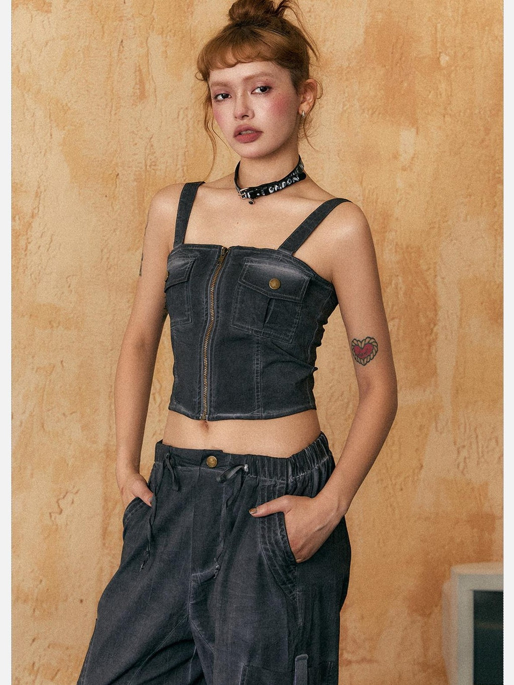 EZEK American Vintage Sexy Camisole Denim Women's Cotton Casual Top & Pants Sets