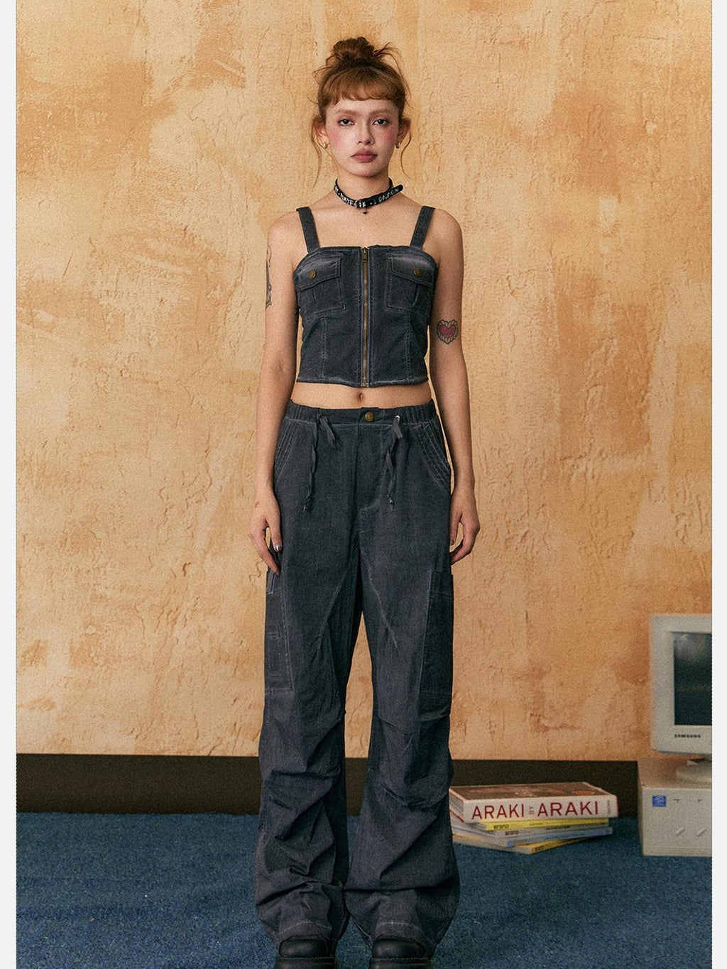 EZEK American Vintage Sexy Camisole Denim Women's Cotton Casual Top & Pants Sets