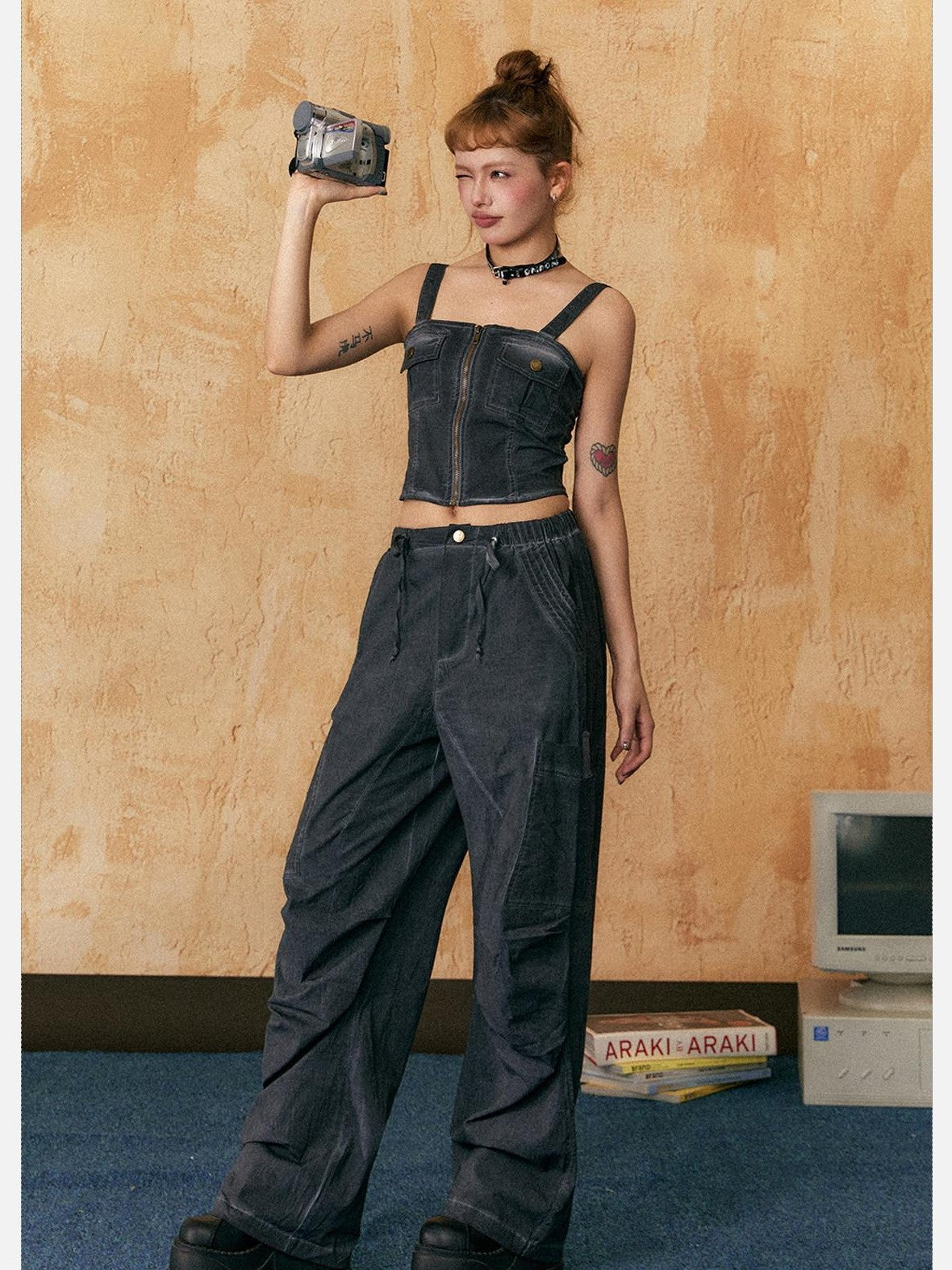 EZEK American Vintage Sexy Camisole Denim Women's Cotton Casual Top & Pants Sets
