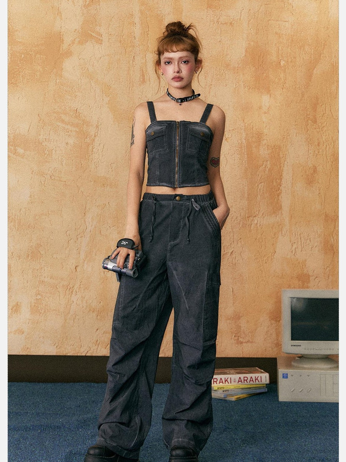 EZEK American Vintage Sexy Camisole Denim Women's Cotton Casual Top & Pants Sets
