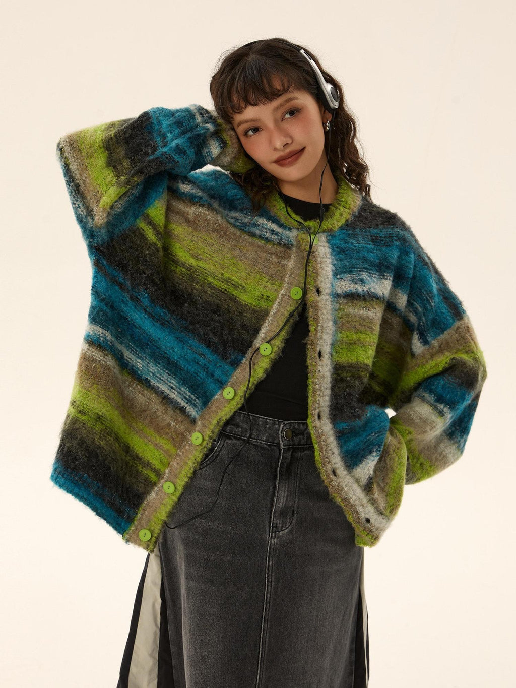 EZEK American Vintage Slouchy Loose Knit Buttoned Women's Knit Cardigans