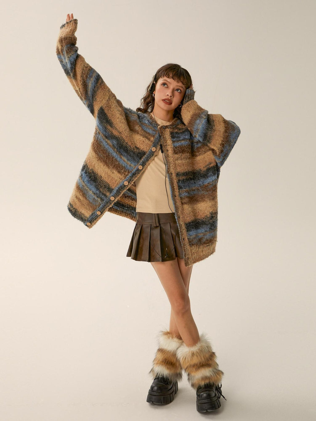 EZEK American Vintage Slouchy Loose Knit Buttoned Women's Knit Cardigans