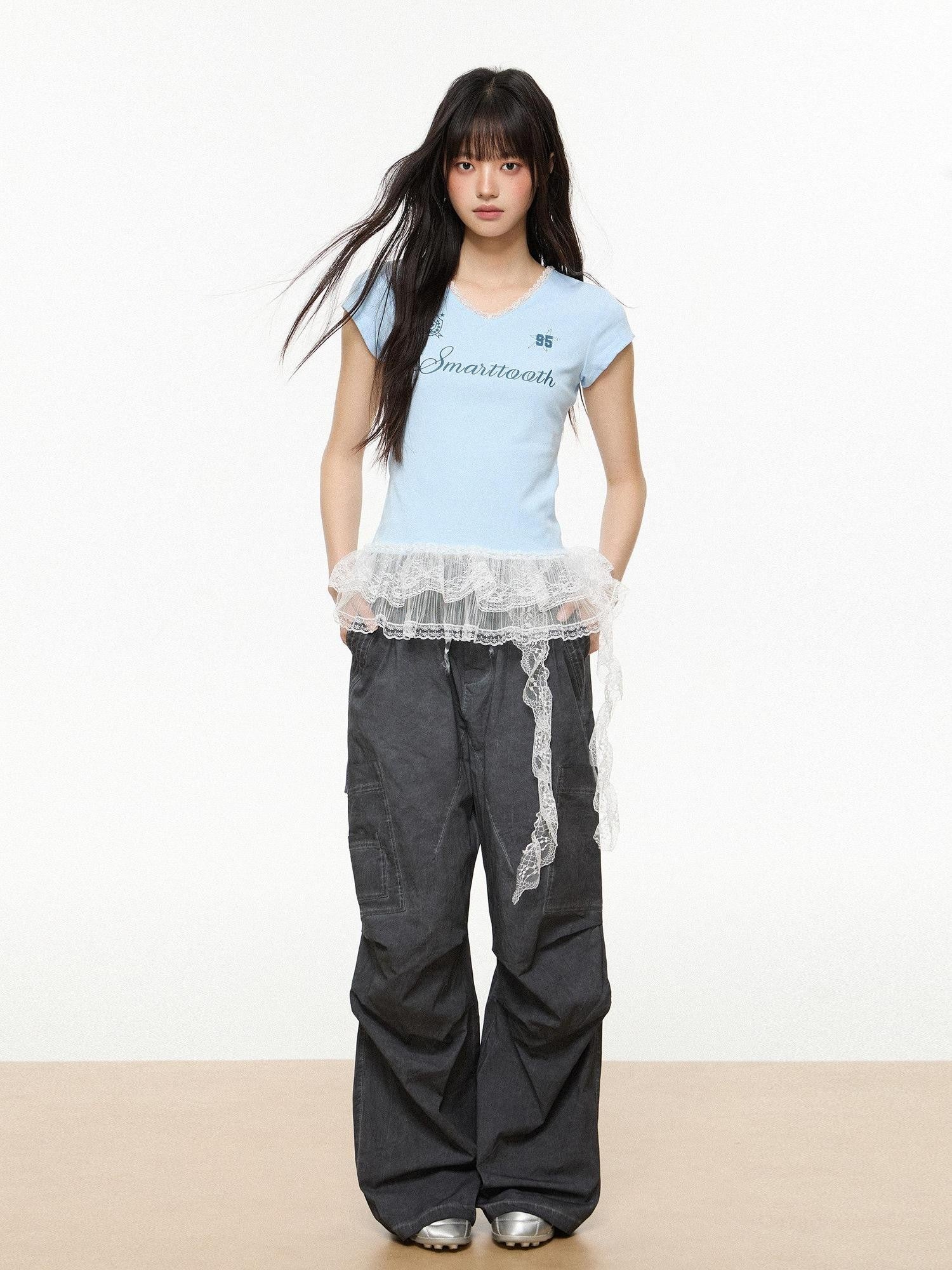 EZEK American Workwear Cargo Pocket Drawstring Natural Waist Women's Wide-leg Pants