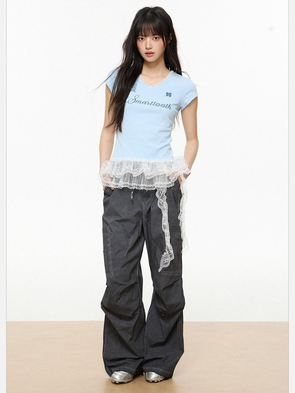 EZEK American Workwear Cargo Pocket Drawstring Natural Waist Women's Wide-leg Pants