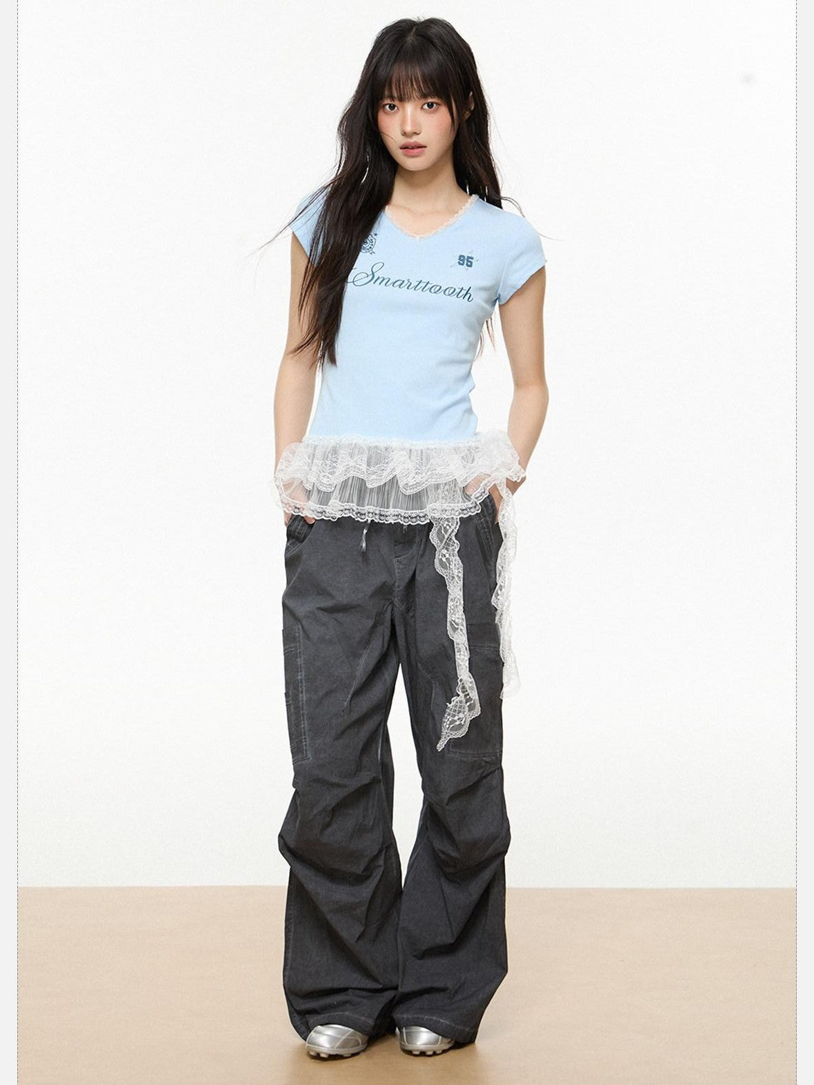 EZEK American Workwear Cargo Pocket Drawstring Natural Waist Women's Wide-leg Pants