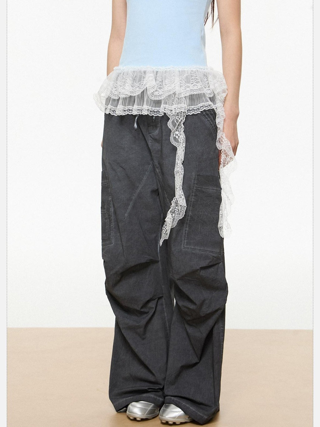 EZEK American Workwear Cargo Pocket Drawstring Natural Waist Women's Wide-leg Pants