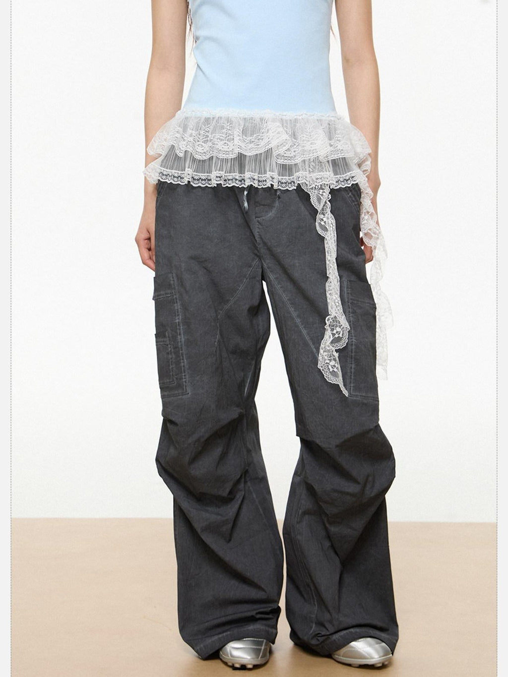 EZEK American Workwear Cargo Pocket Drawstring Natural Waist Women's Wide-leg Pants