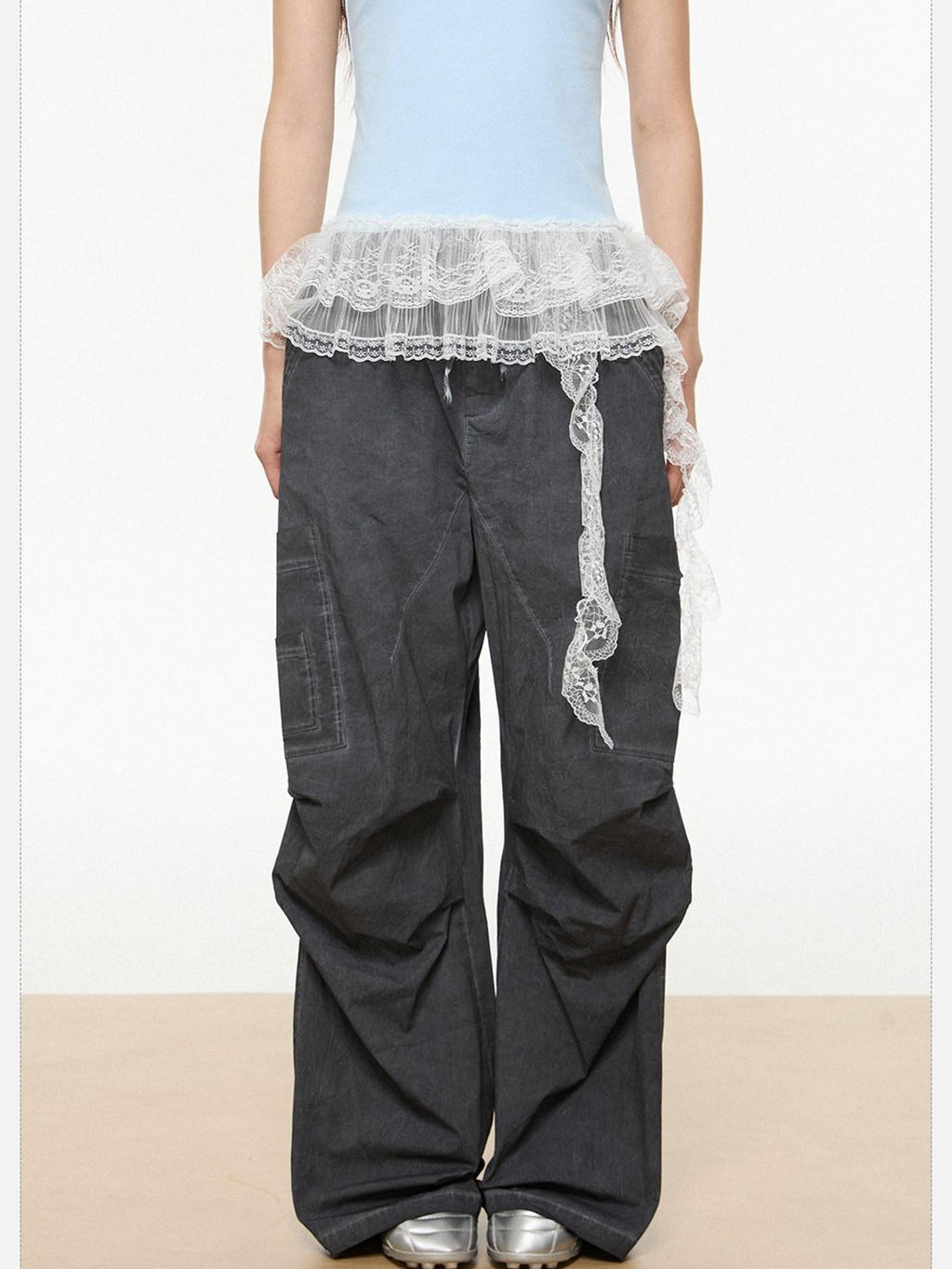 EZEK American Workwear Cargo Pocket Drawstring Natural Waist Women's Wide-leg Pants