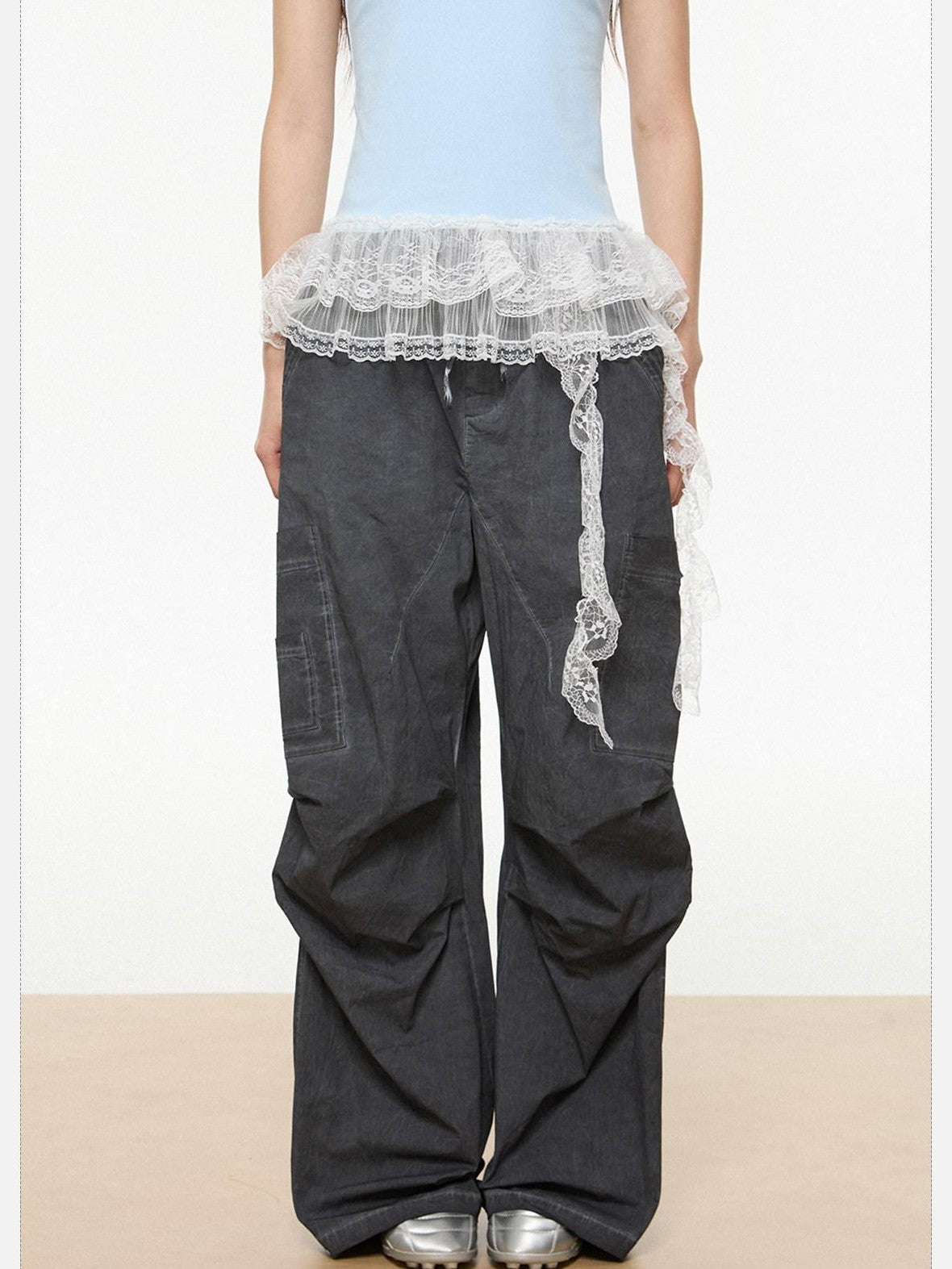 EZEK American Workwear Cargo Pocket Drawstring Natural Waist Women's Wide-leg Pants