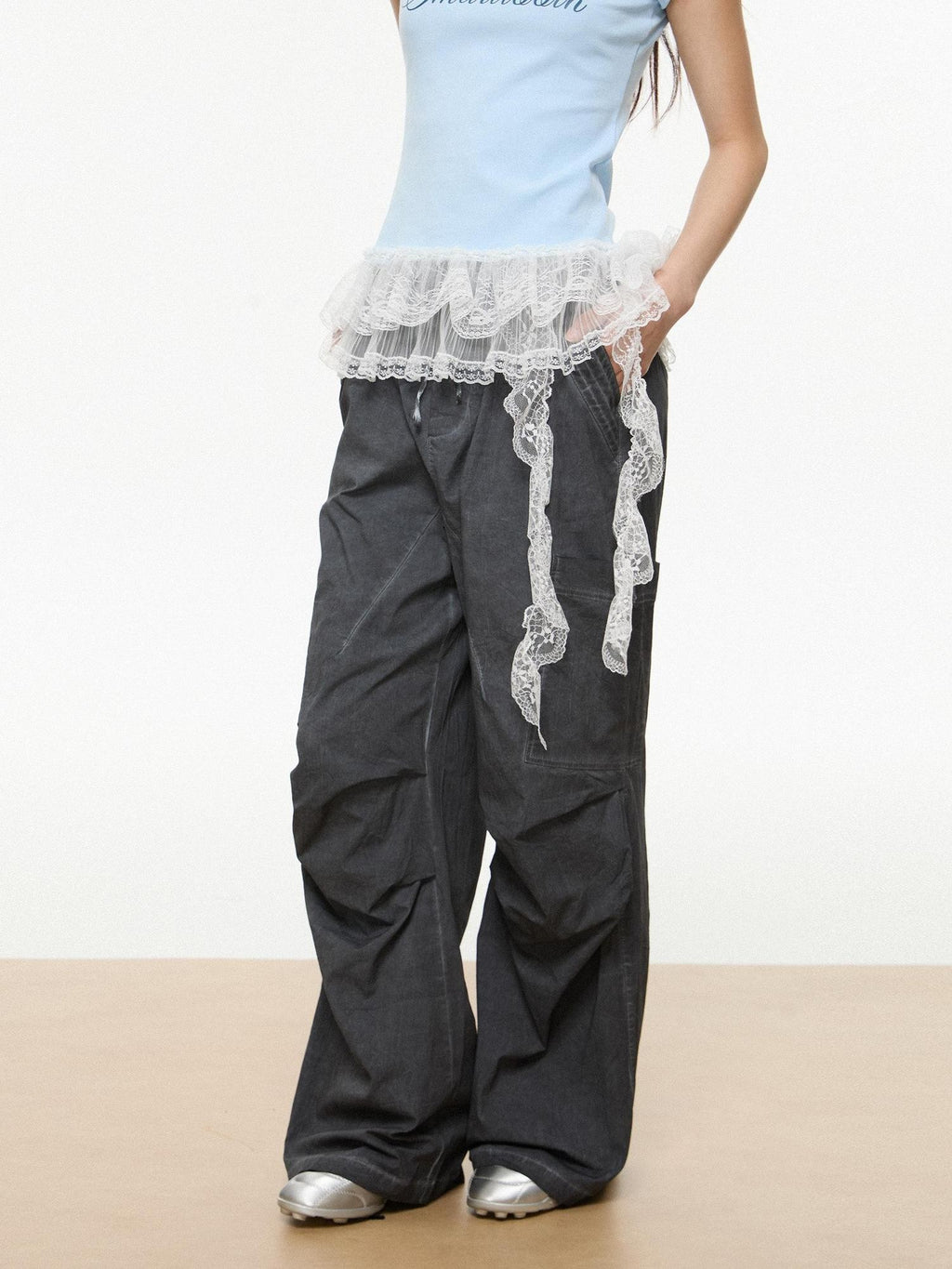 EZEK American Workwear Cargo Pocket Drawstring Natural Waist Women's Wide-leg Pants