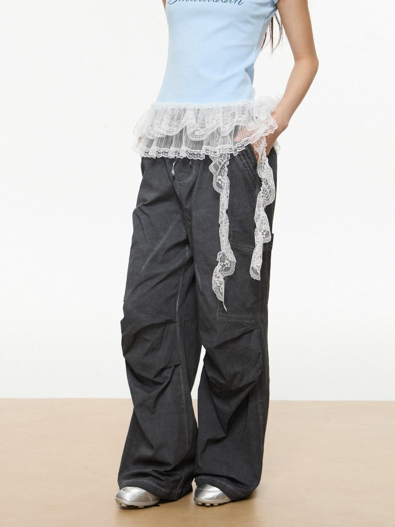 EZEK American Workwear Cargo Pocket Drawstring Natural Waist Women's Wide-leg Pants