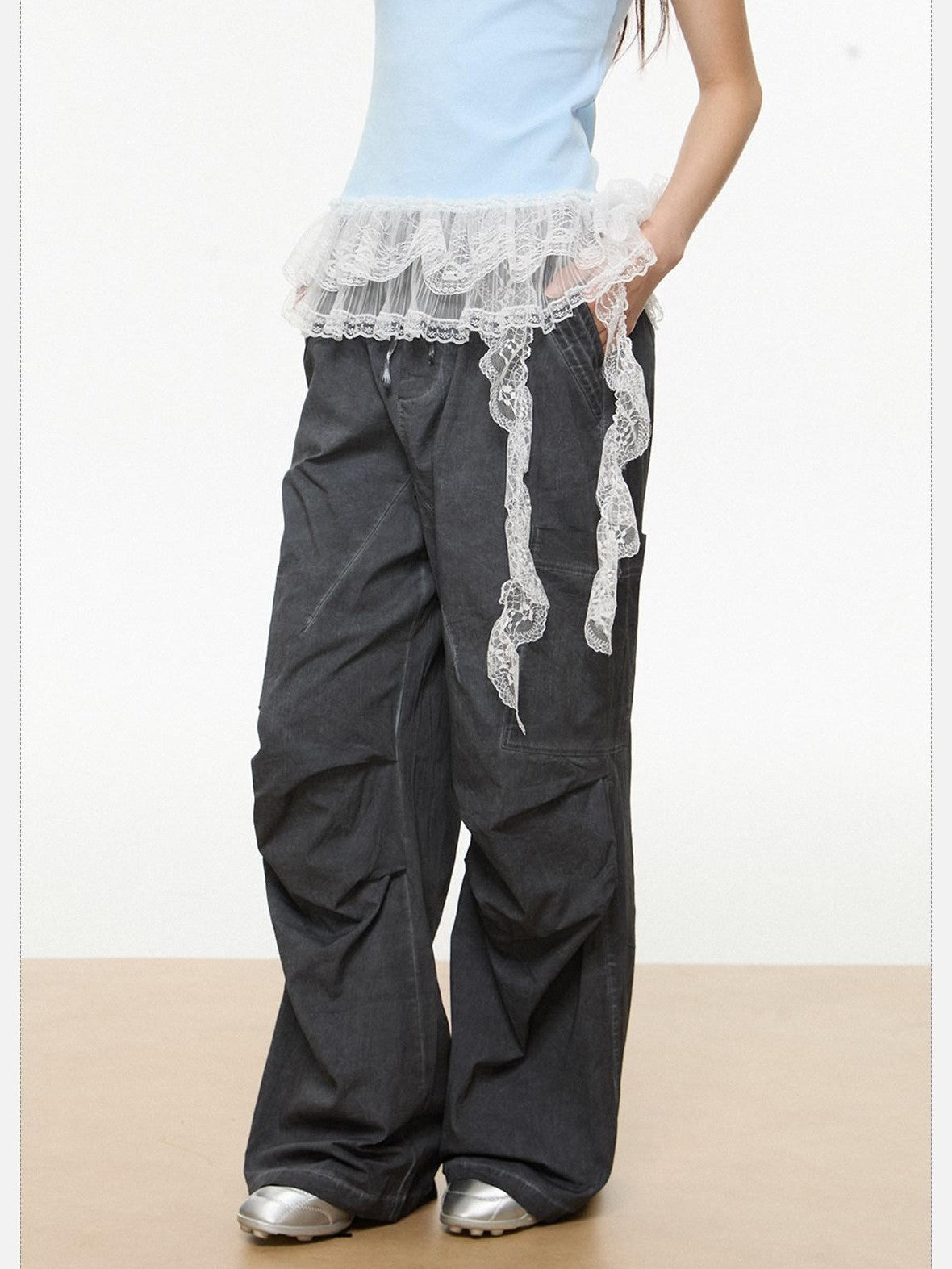 EZEK American Workwear Cargo Pocket Drawstring Natural Waist Women's Wide-leg Pants