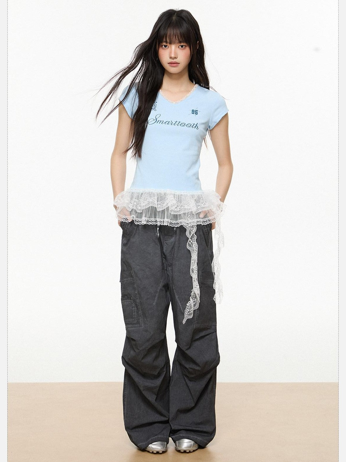 EZEK American Workwear Cargo Pocket Drawstring Natural Waist Women's Wide-leg Pants