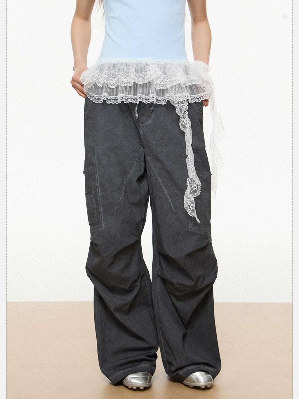 EZEK American Workwear Cargo Pocket Drawstring Natural Waist Women's Wide-leg Pants