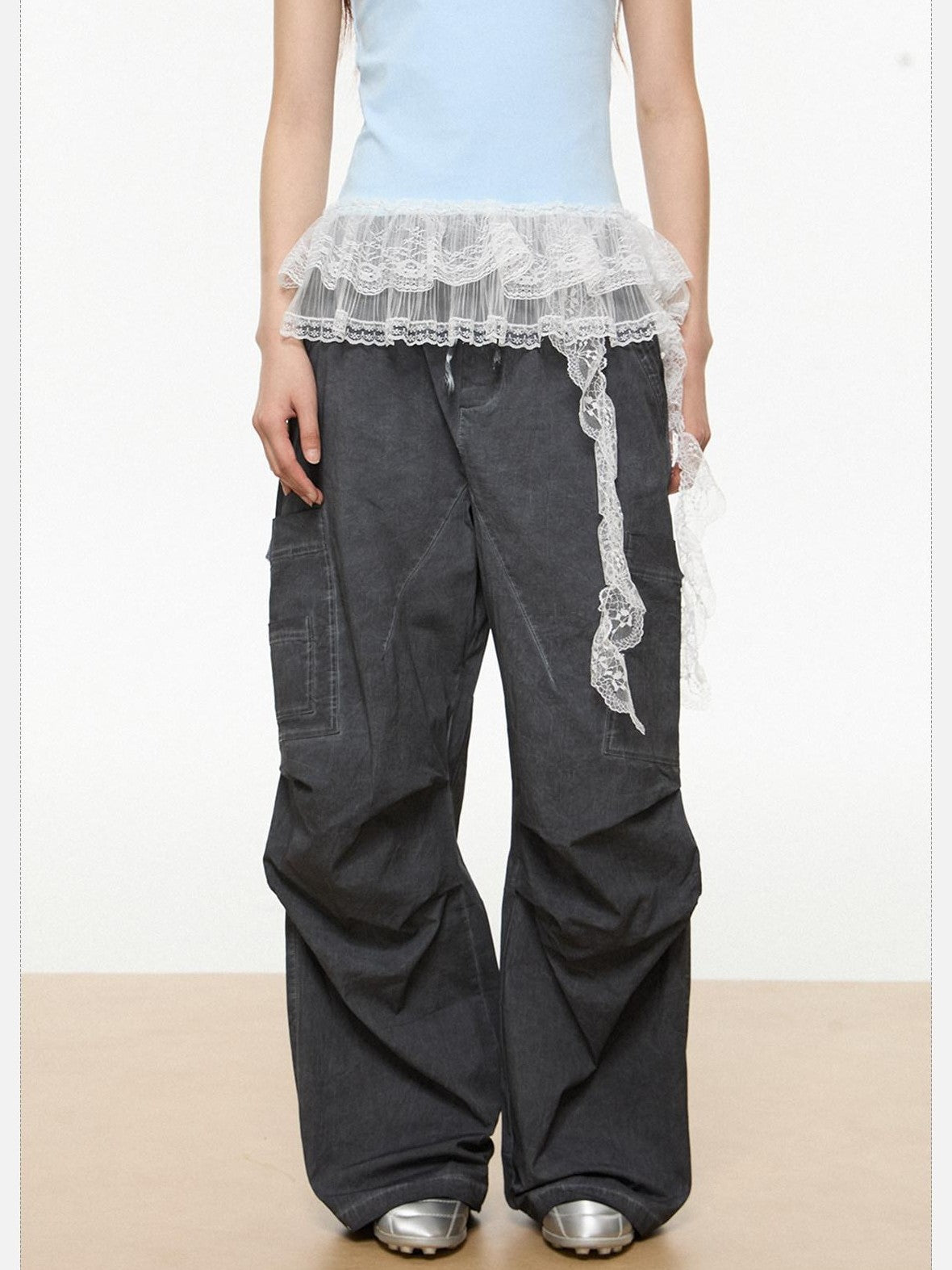 EZEK American Workwear Cargo Pocket Drawstring Natural Waist Women's Wide-leg Pants