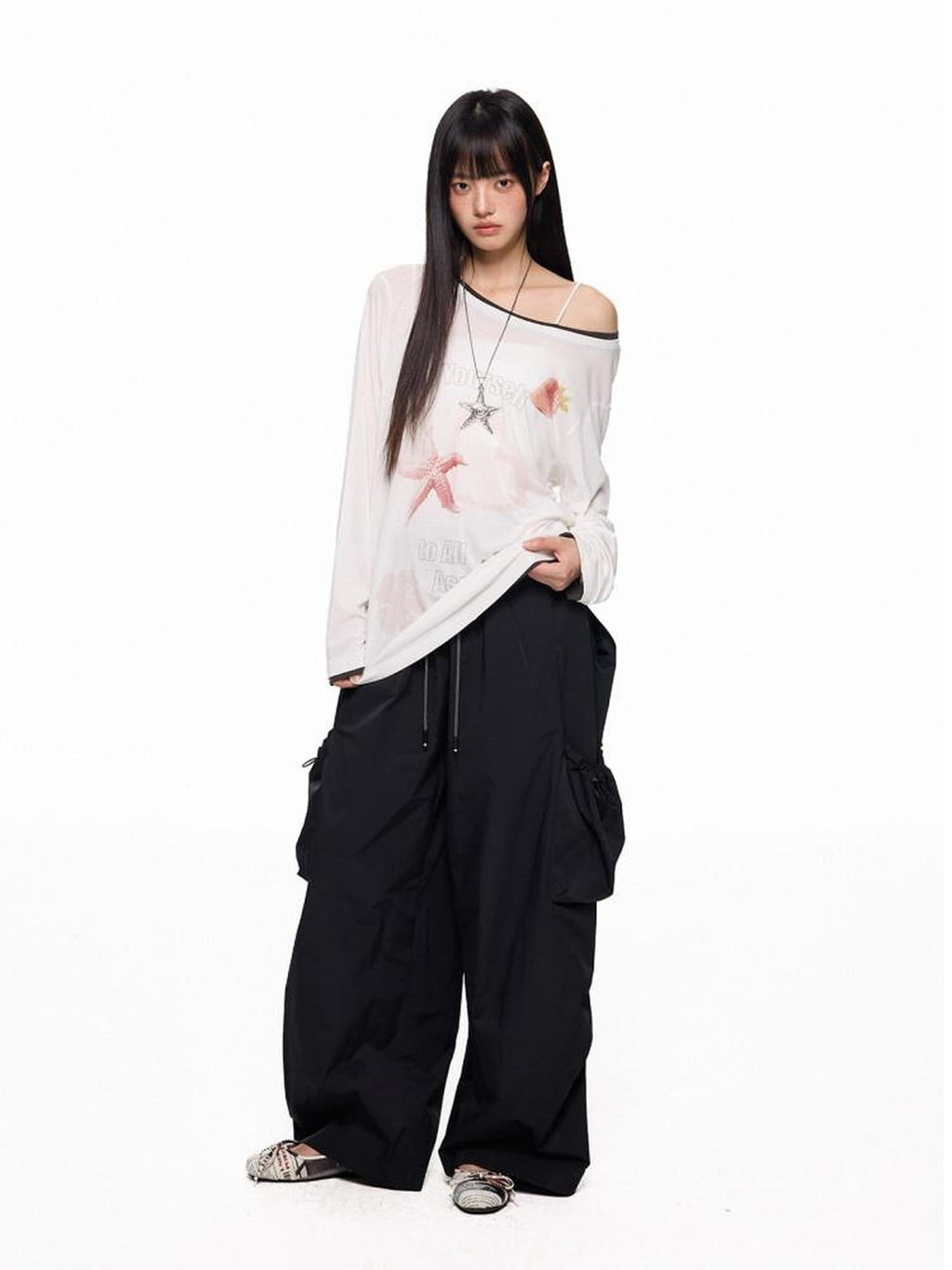 EZEK Apple Green Vintage Utility Cargo Pockets Women's Polyester Wide-leg Pants