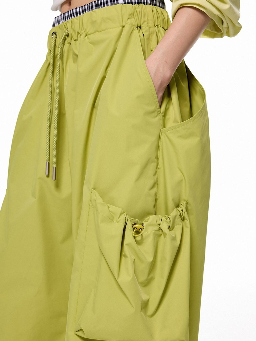 EZEK Apple Green Vintage Utility Cargo Pockets Women's Polyester Wide-leg Pants
