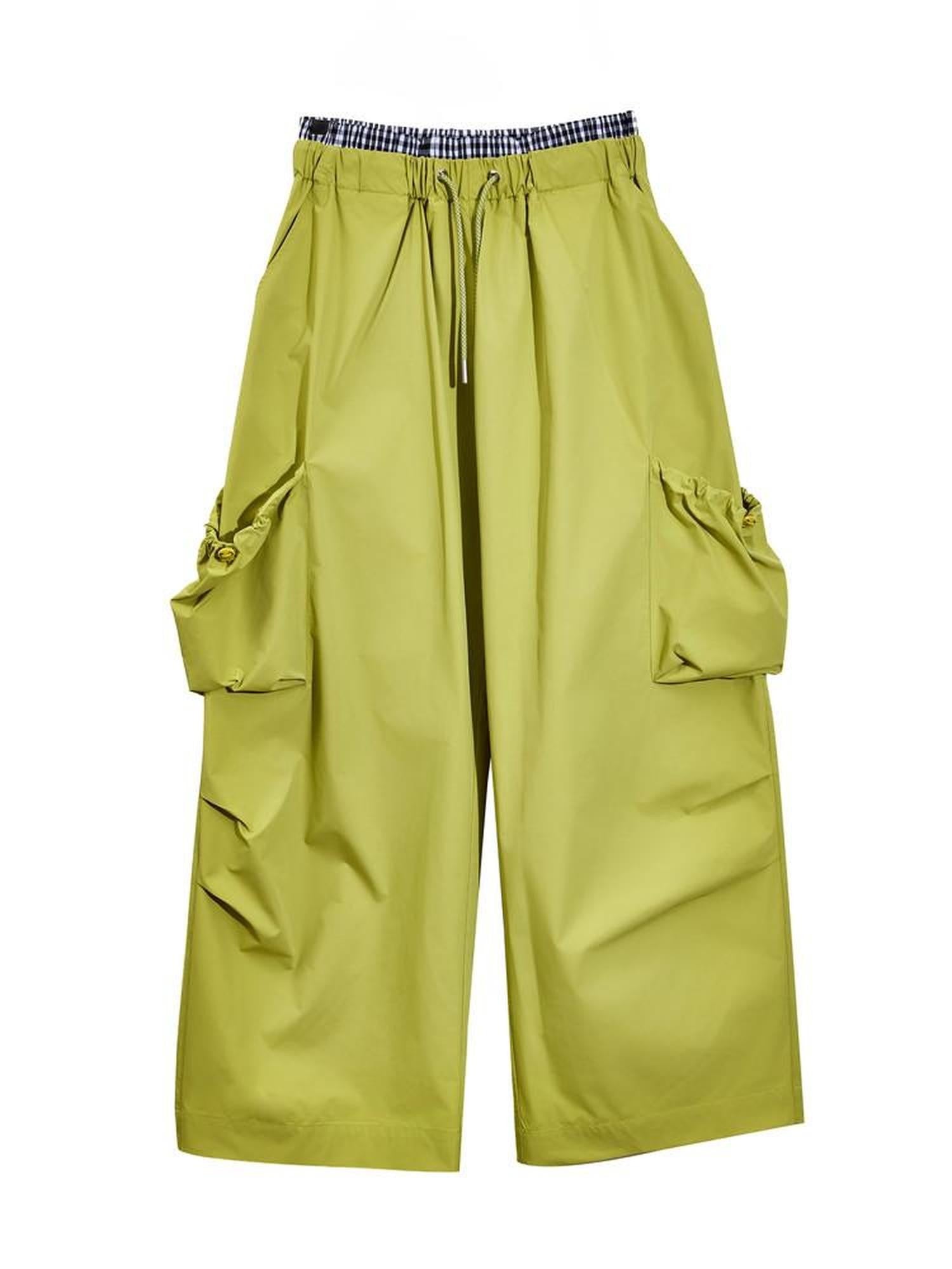 EZEK Apple Green Vintage Utility Cargo Pockets Women's Polyester Wide-leg Pants