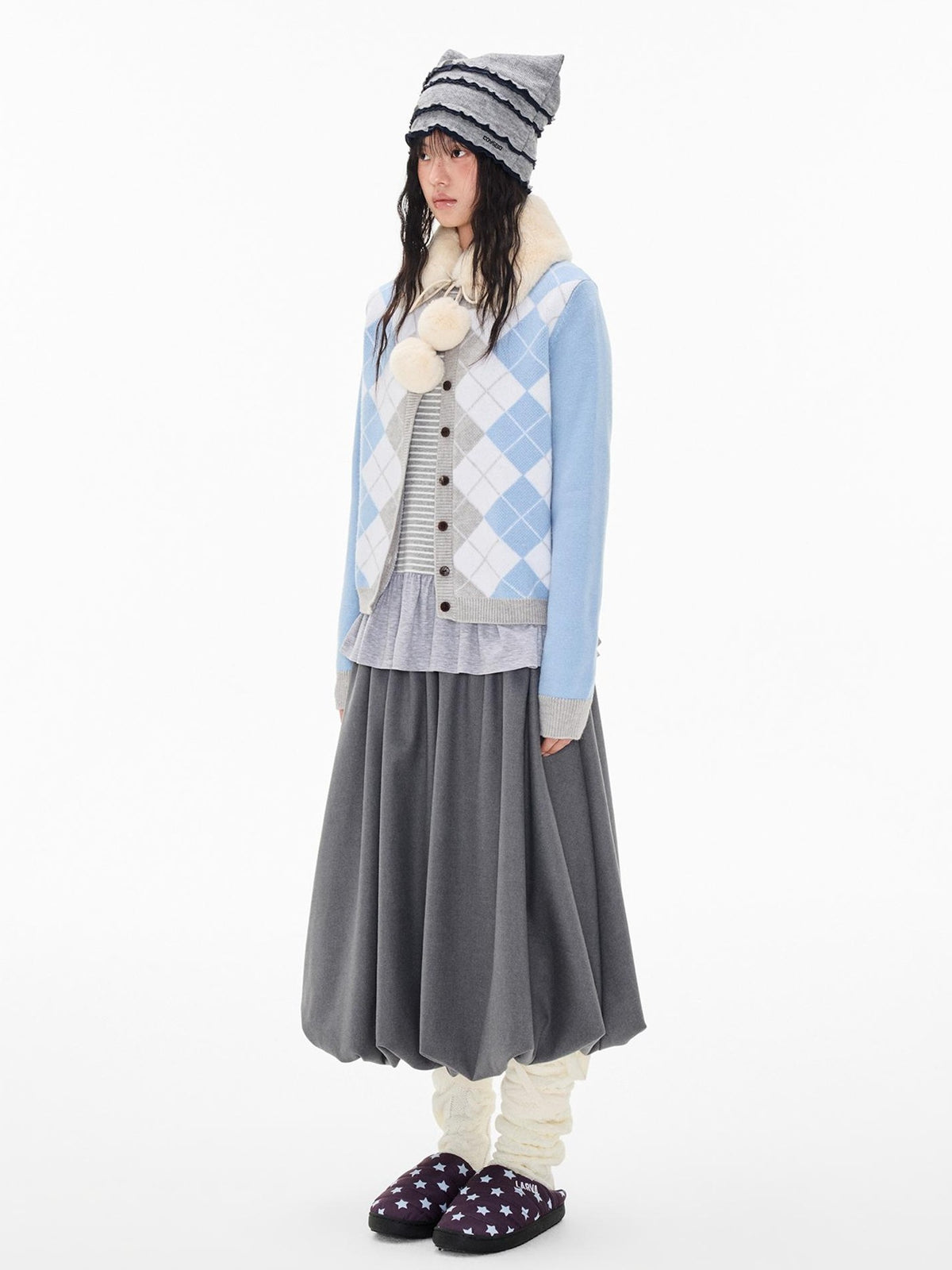 EZEK Argyle Color Block Knit Women's Polyester Cardigans