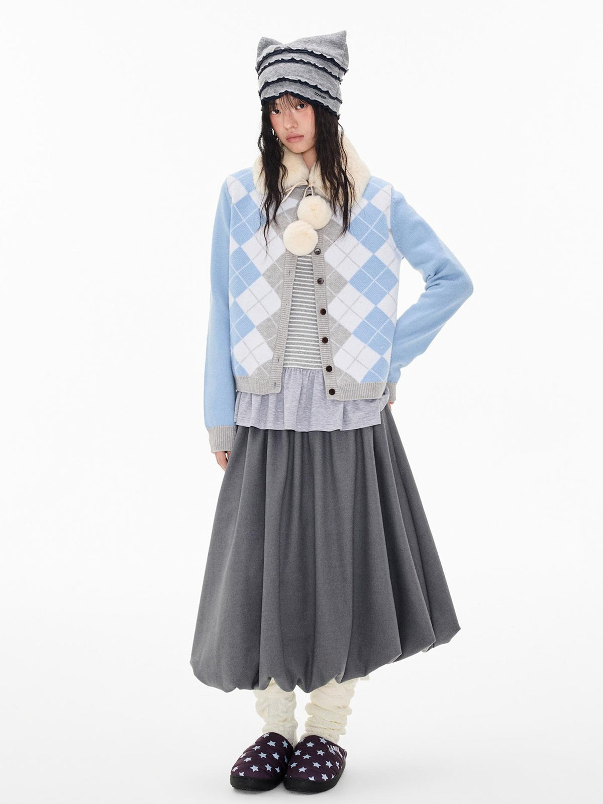 EZEK Argyle Color Block Knit Women's Polyester Cardigans