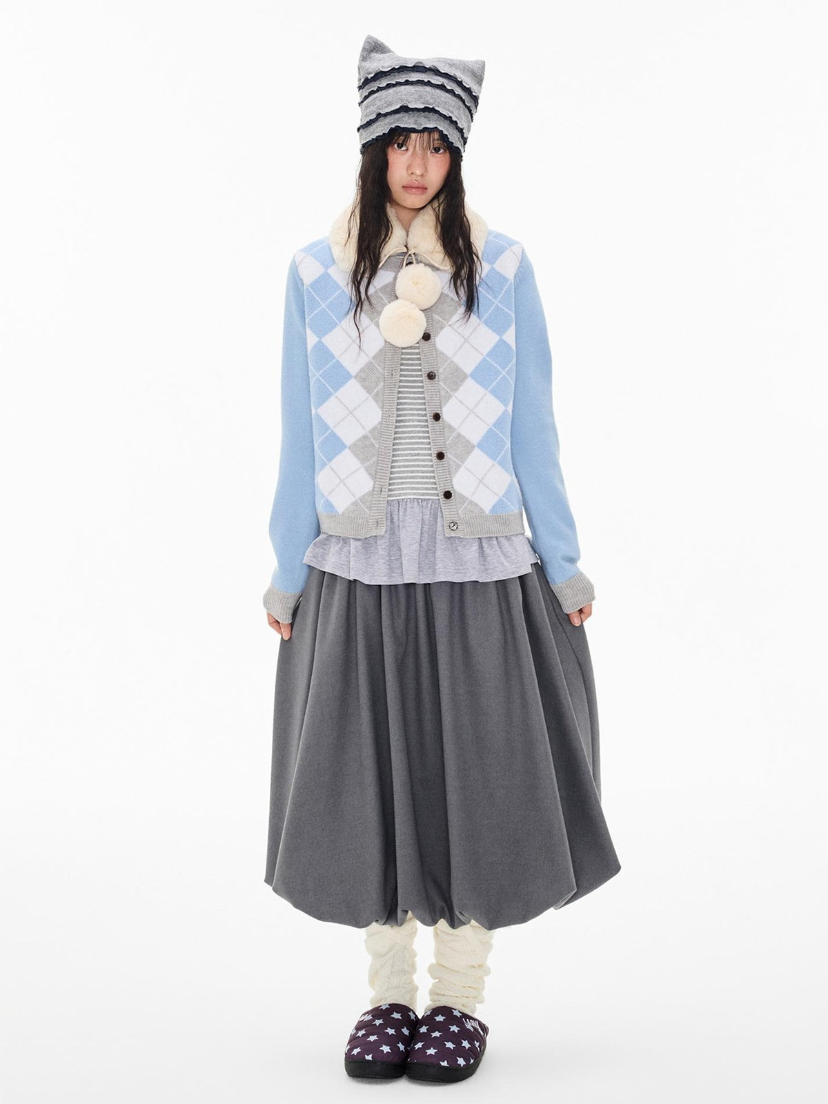 EZEK Argyle Color Block Knit Women's Polyester Cardigans