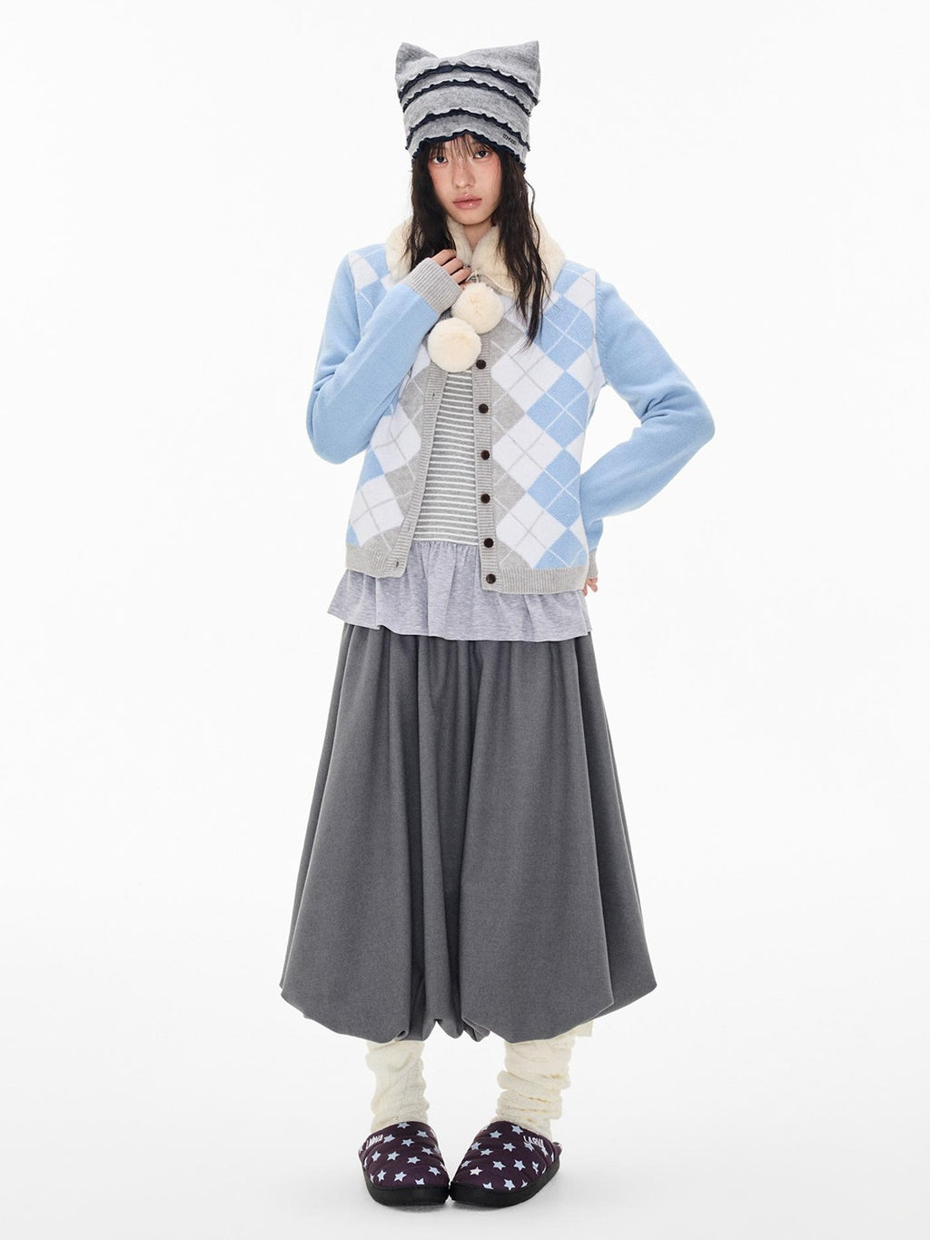 EZEK Argyle Color Block Knit Women's Polyester Cardigans