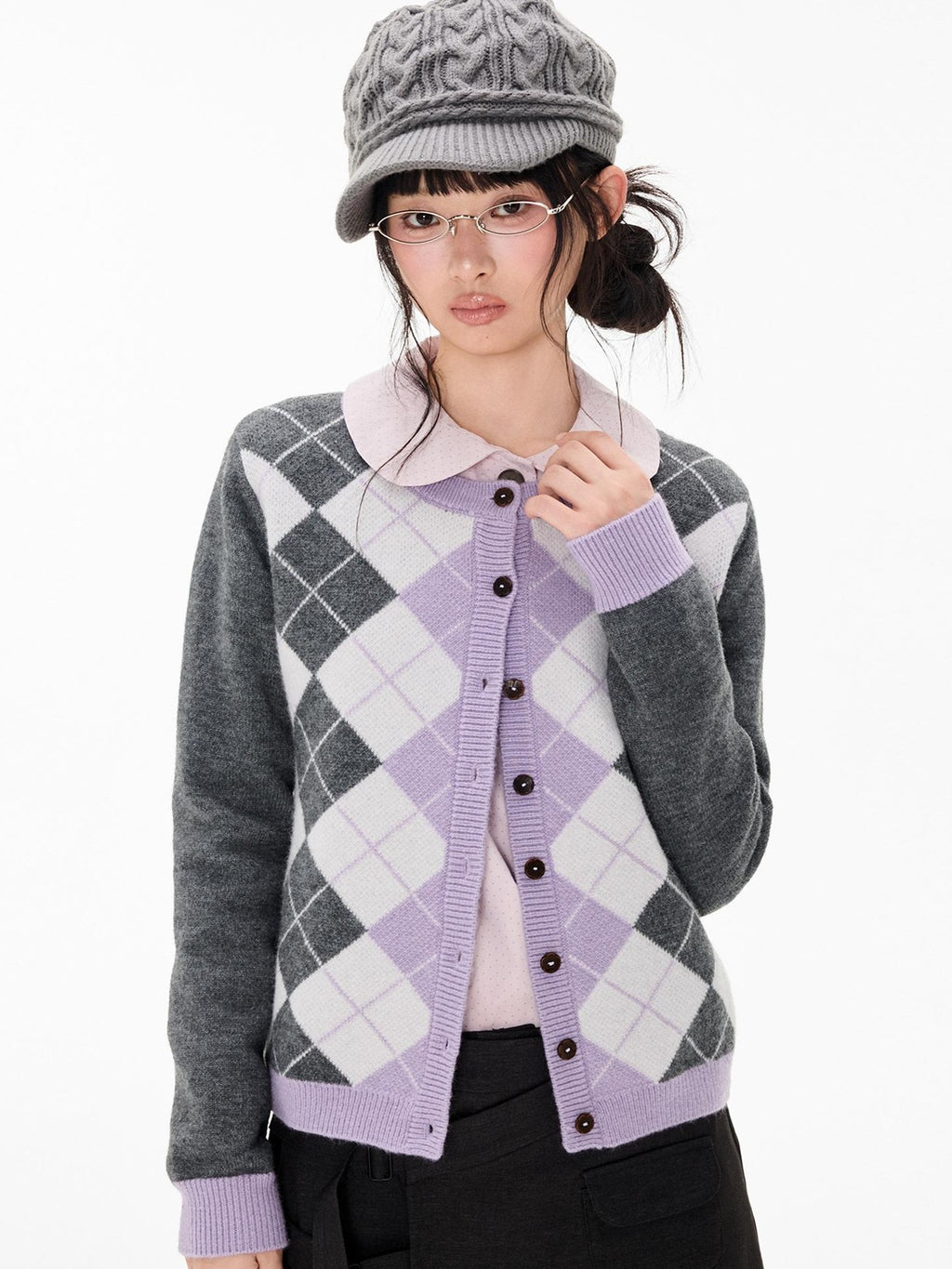 EZEK Argyle Color Block Knit Women's Polyester Cardigans