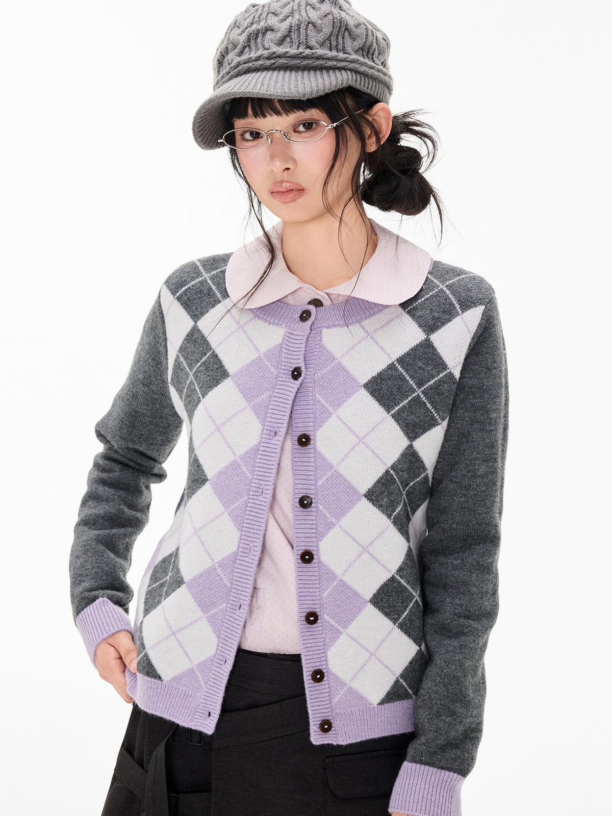 EZEK Argyle Color Block Knit Women's Polyester Cardigans