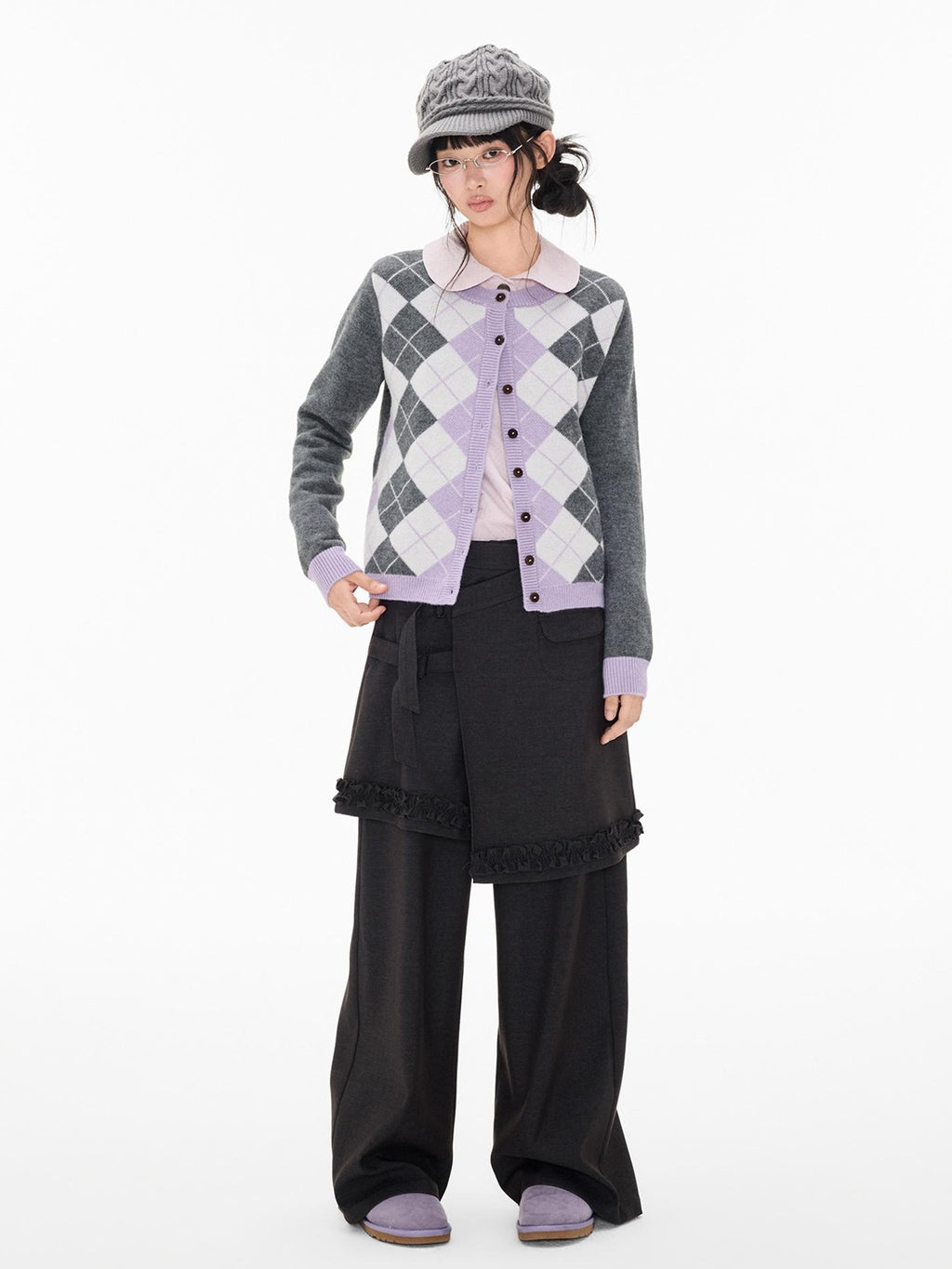 EZEK Argyle Color Block Knit Women's Polyester Cardigans