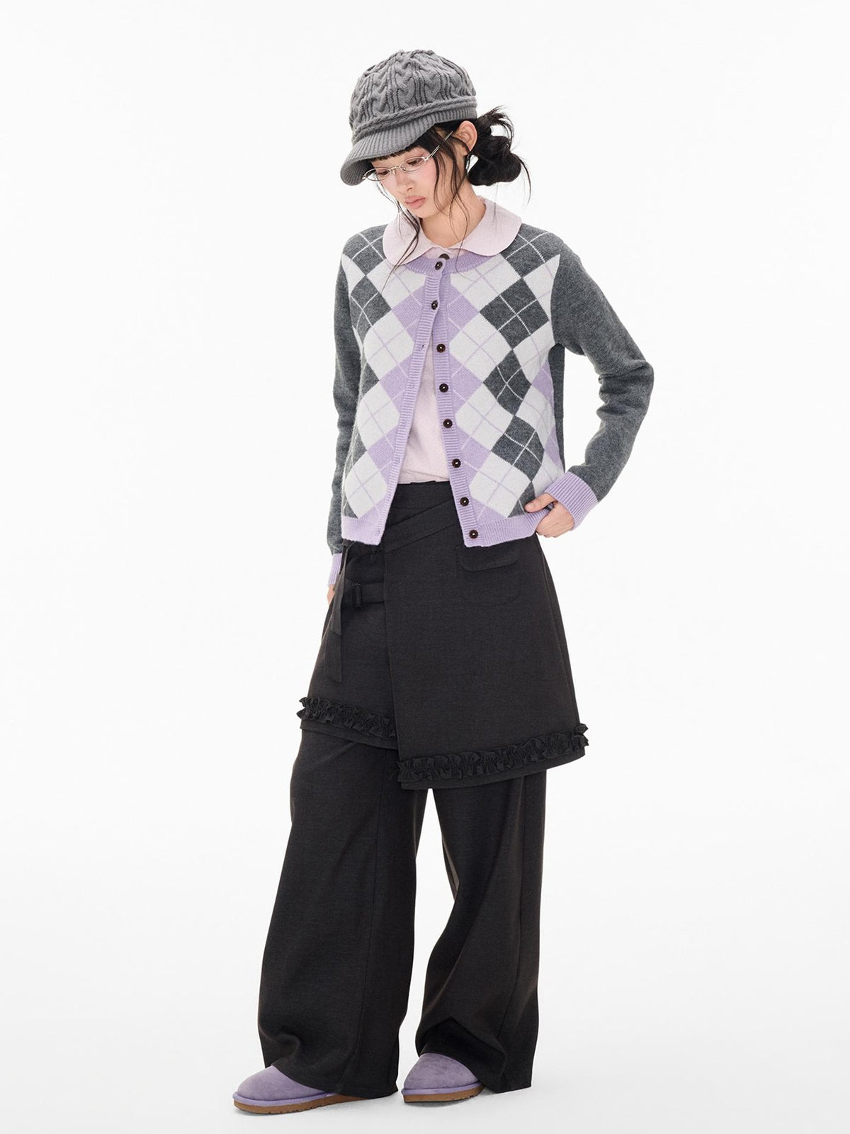 EZEK Argyle Color Block Knit Women's Polyester Cardigans