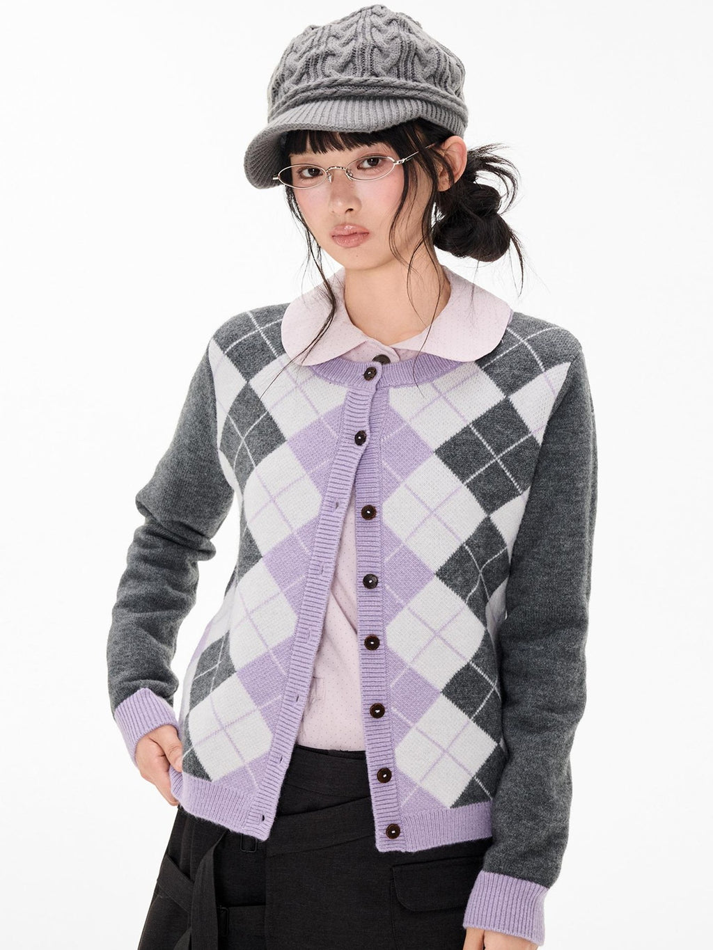 EZEK Argyle Color Block Knit Women's Polyester Cardigans