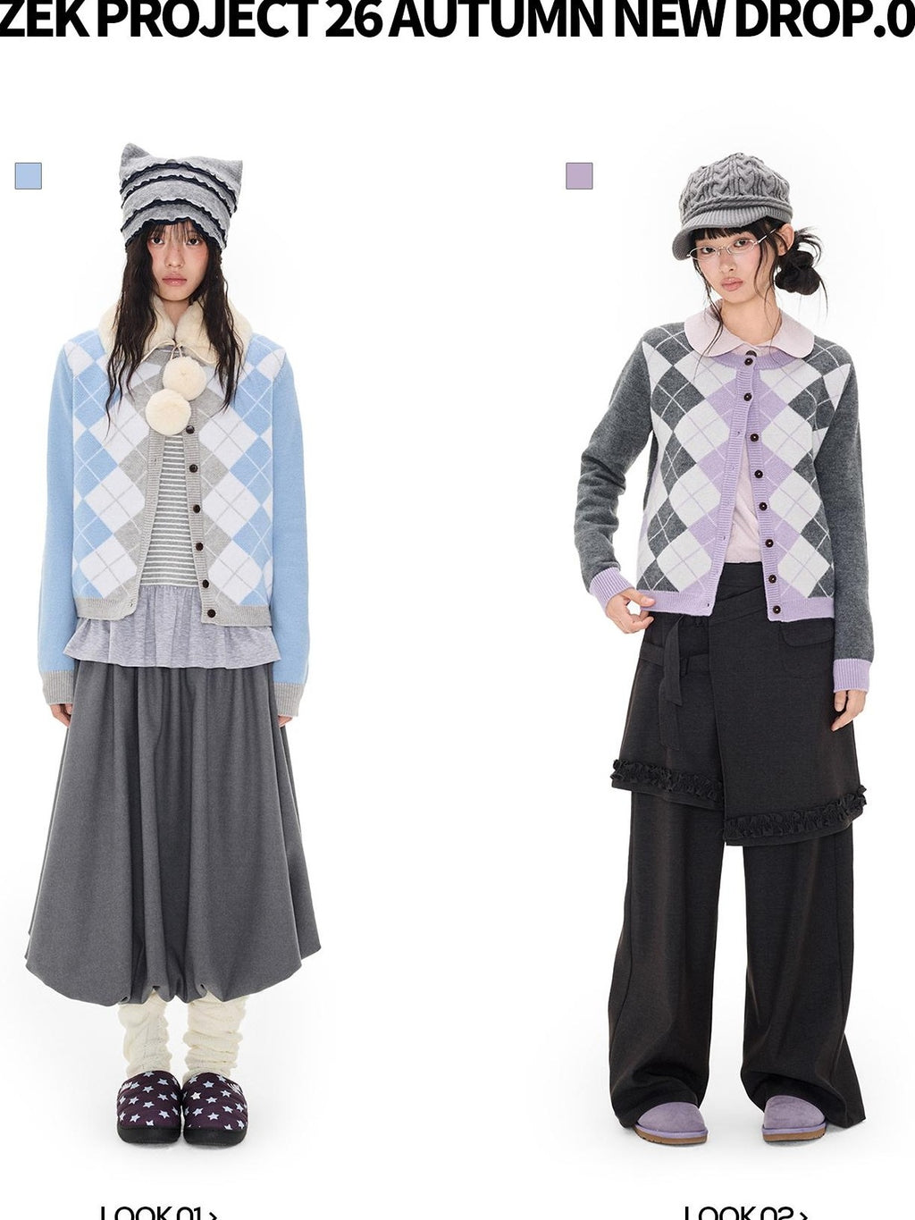 EZEK Argyle Color Block Knit Women's Polyester Cardigans