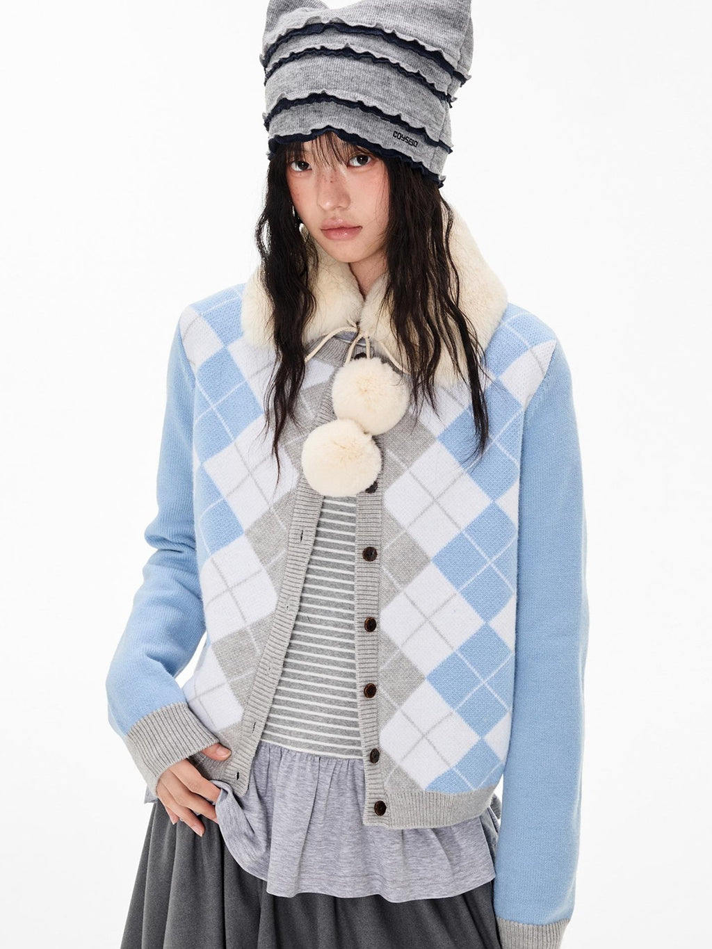 EZEK Argyle Color Block Knit Women's Polyester Cardigans