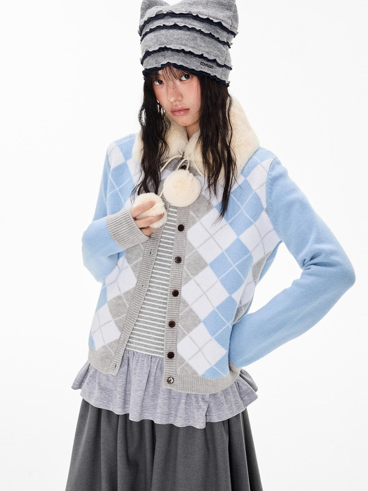 EZEK Argyle Color Block Knit Women's Polyester Cardigans