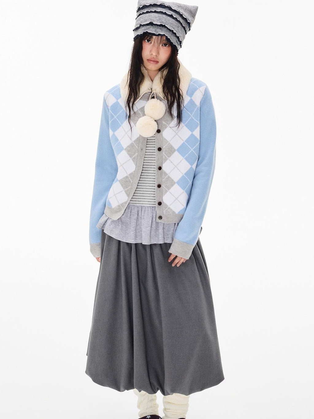 EZEK Argyle Color Block Knit Women's Polyester Cardigans
