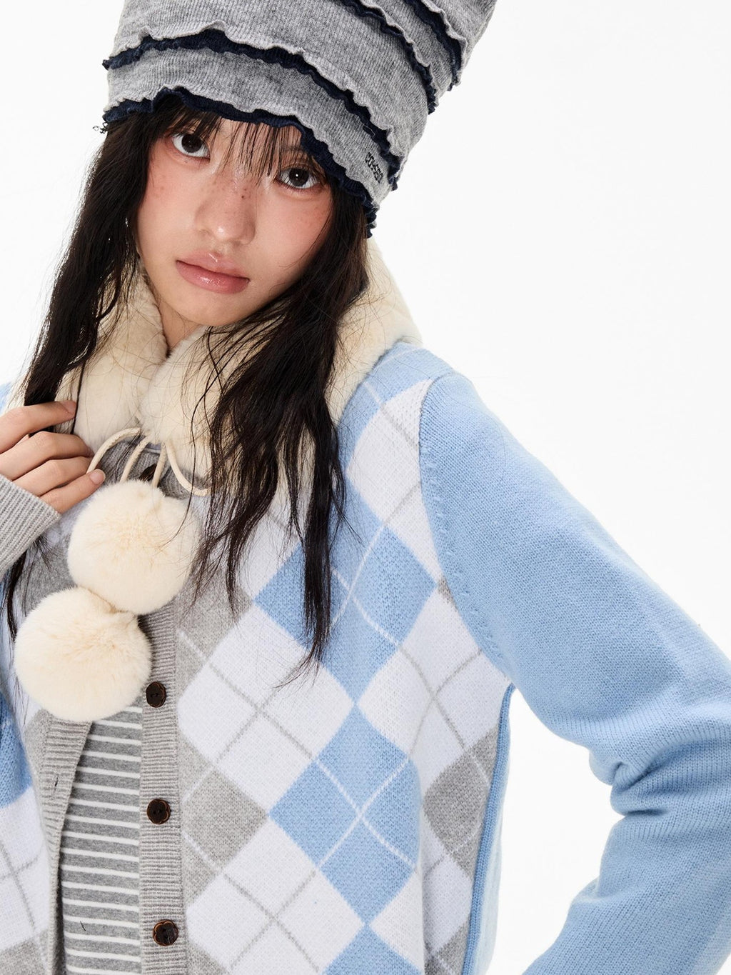 EZEK Argyle Color Block Knit Women's Polyester Cardigans