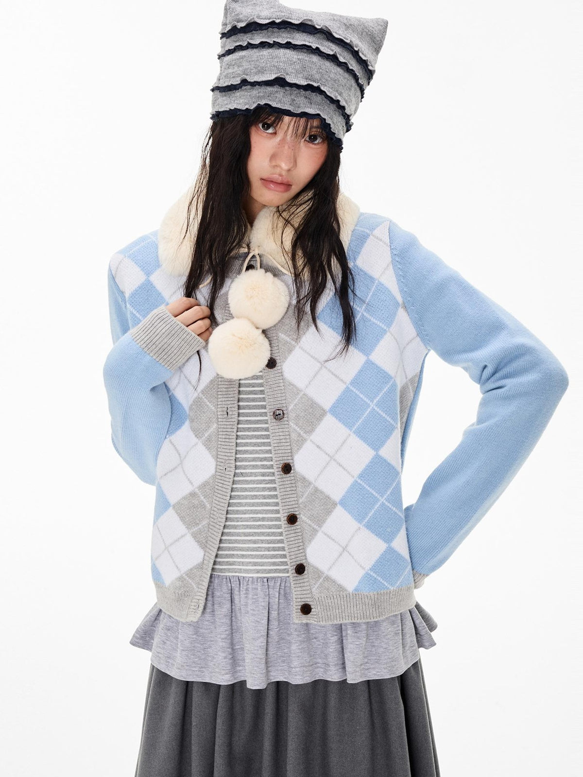EZEK Argyle Color Block Knit Women's Polyester Cardigans