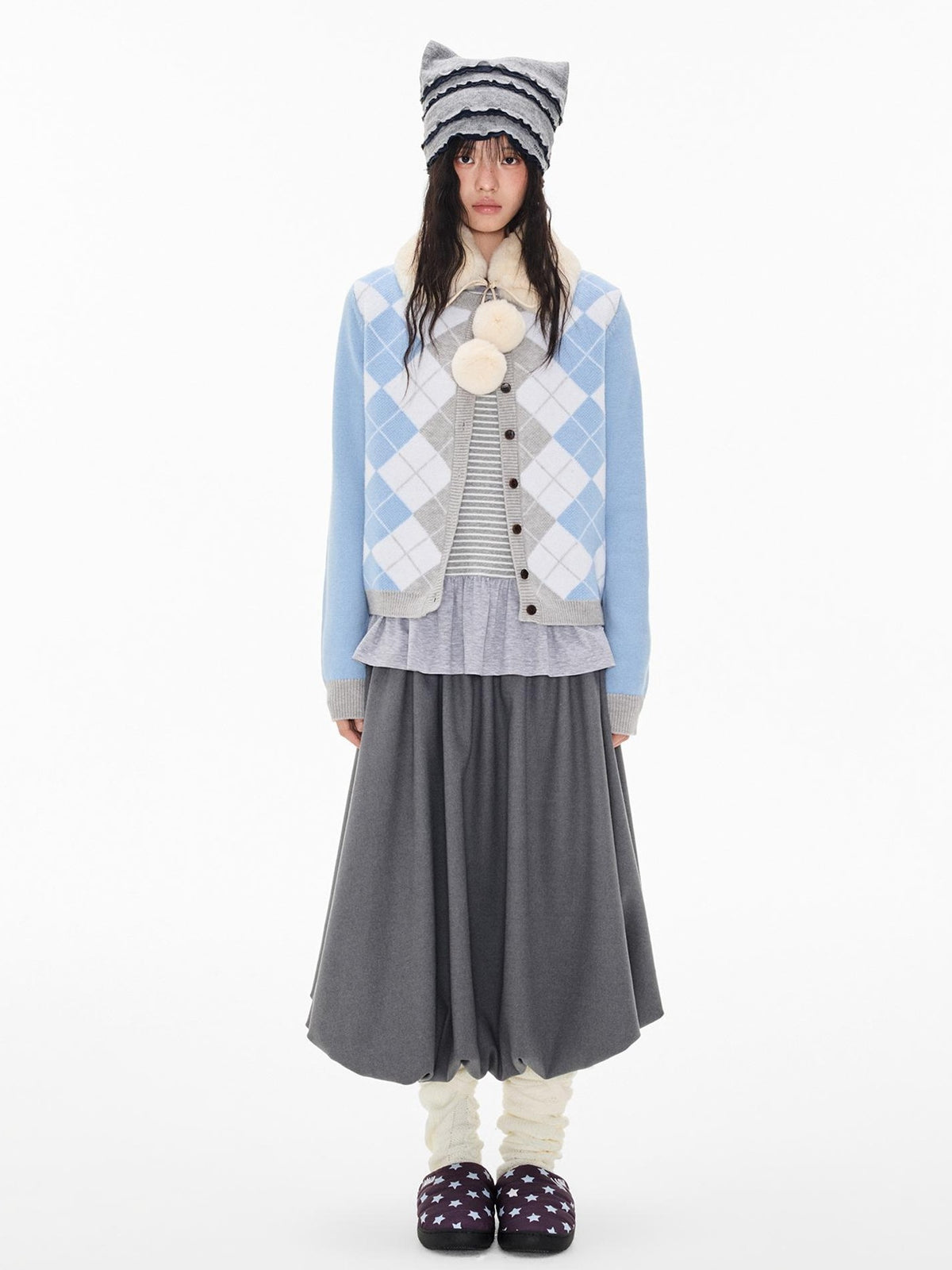 EZEK Argyle Color Block Knit Women's Polyester Cardigans