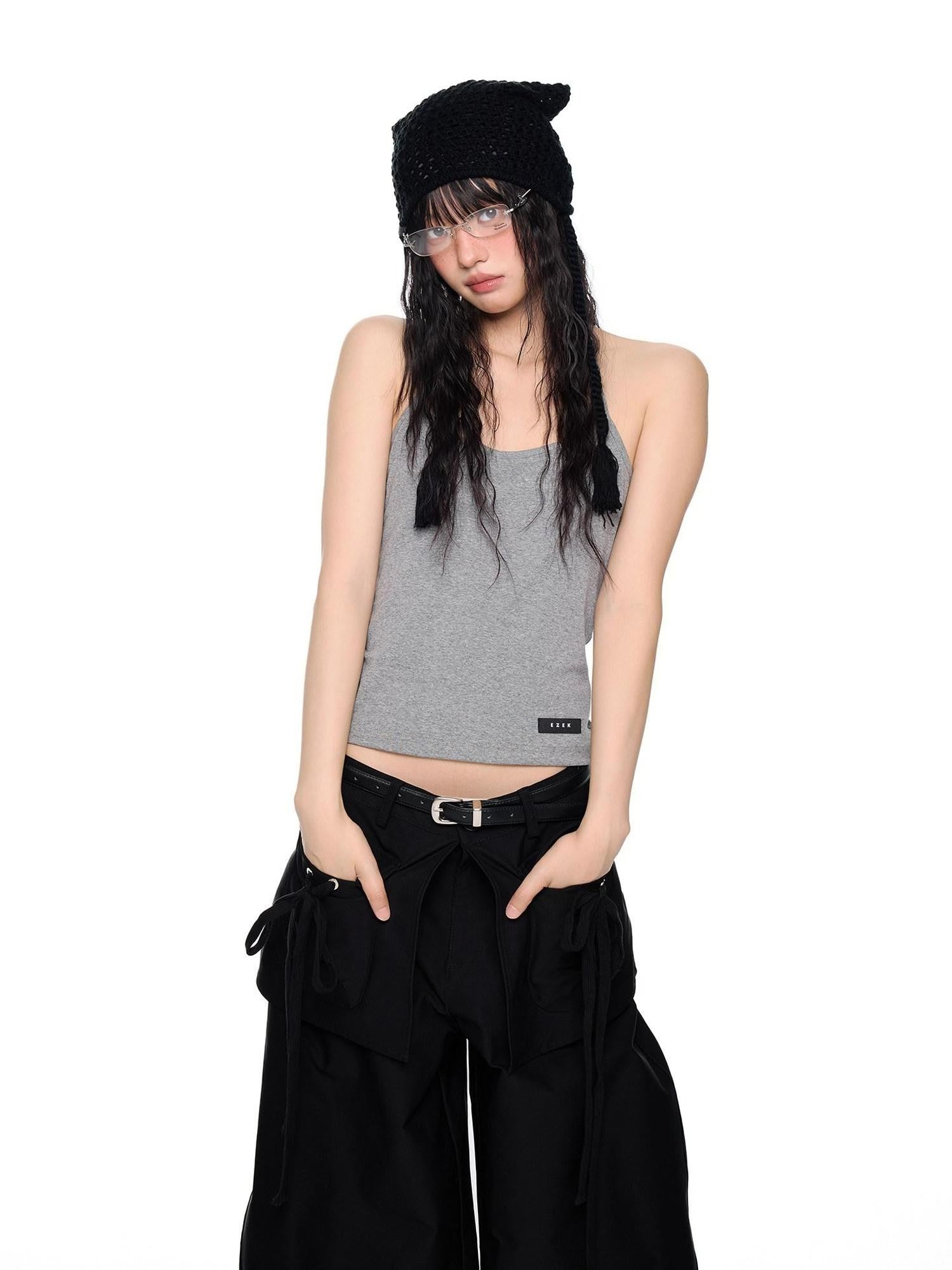 EZEK Backless Halter Printed Slim Fit Cropped Women's Cotton Stretch Camisoles