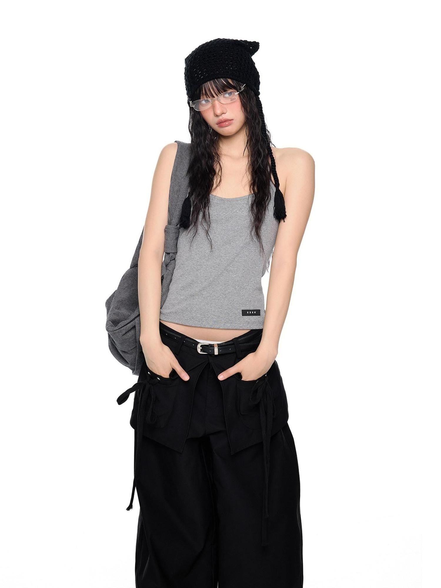 EZEK Backless Halter Printed Slim Fit Cropped Women's Cotton Stretch Camisoles
