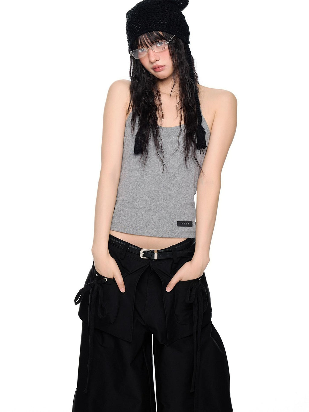 EZEK Backless Halter Printed Slim Fit Cropped Women's Cotton Stretch Camisoles
