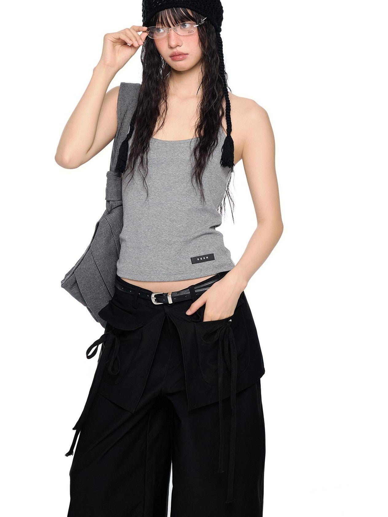 EZEK Backless Halter Printed Slim Fit Cropped Women's Cotton Stretch Camisoles