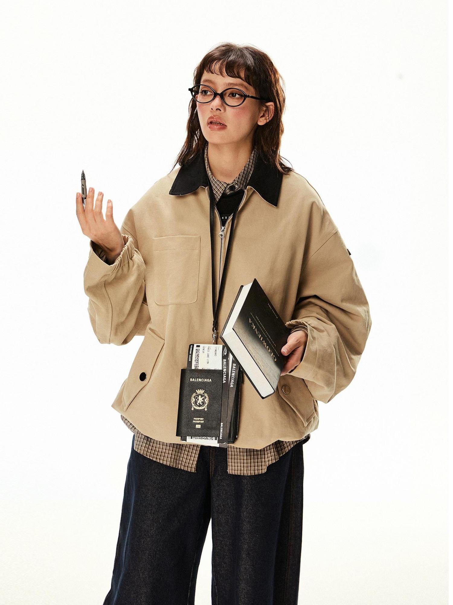 EZEK Barn Oversized Pocketed Zippered Lapel Workwear Women's Cotton Trench Coats