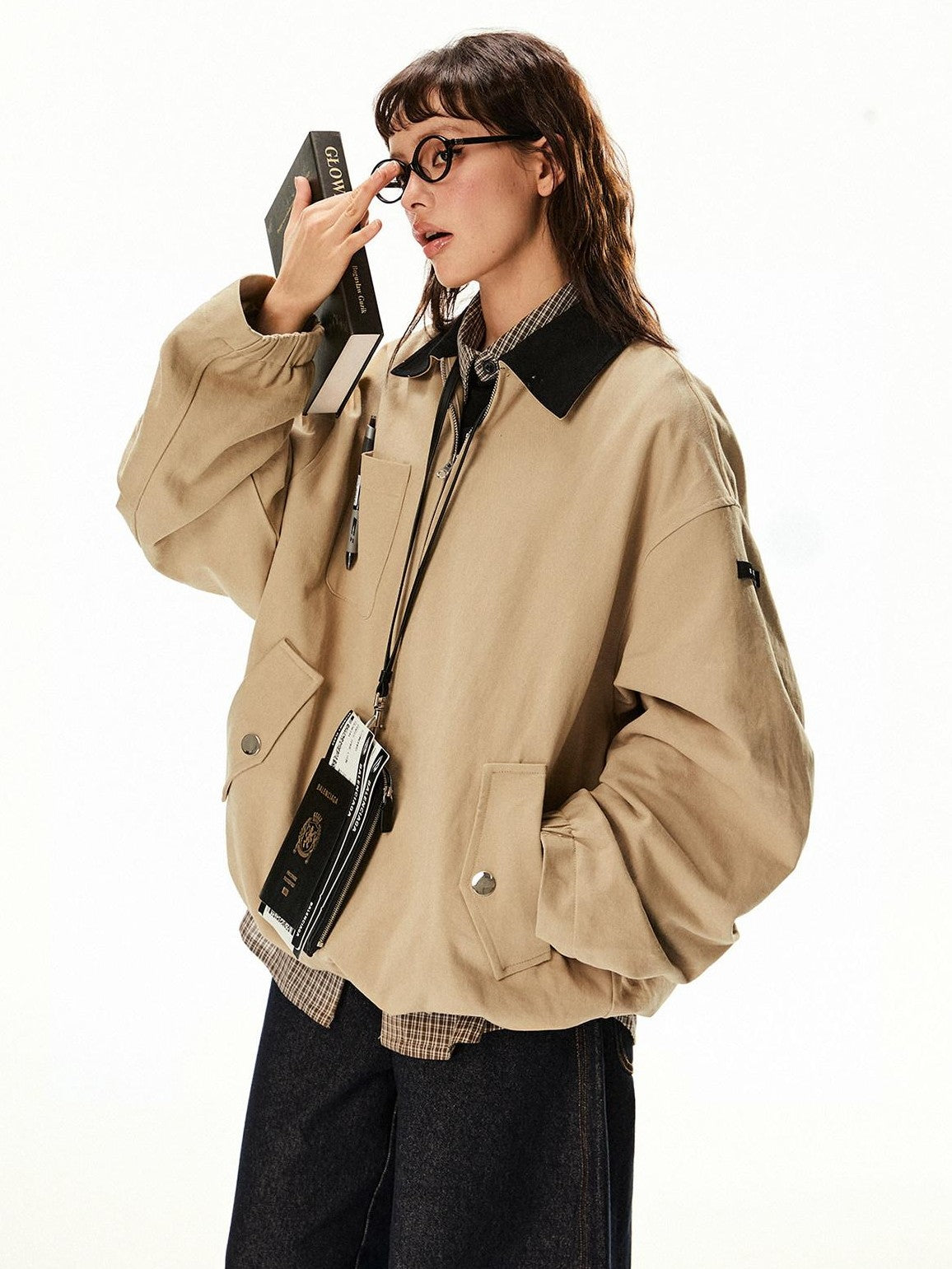 EZEK Barn Oversized Pocketed Zippered Lapel Workwear Women's Cotton Trench Coats