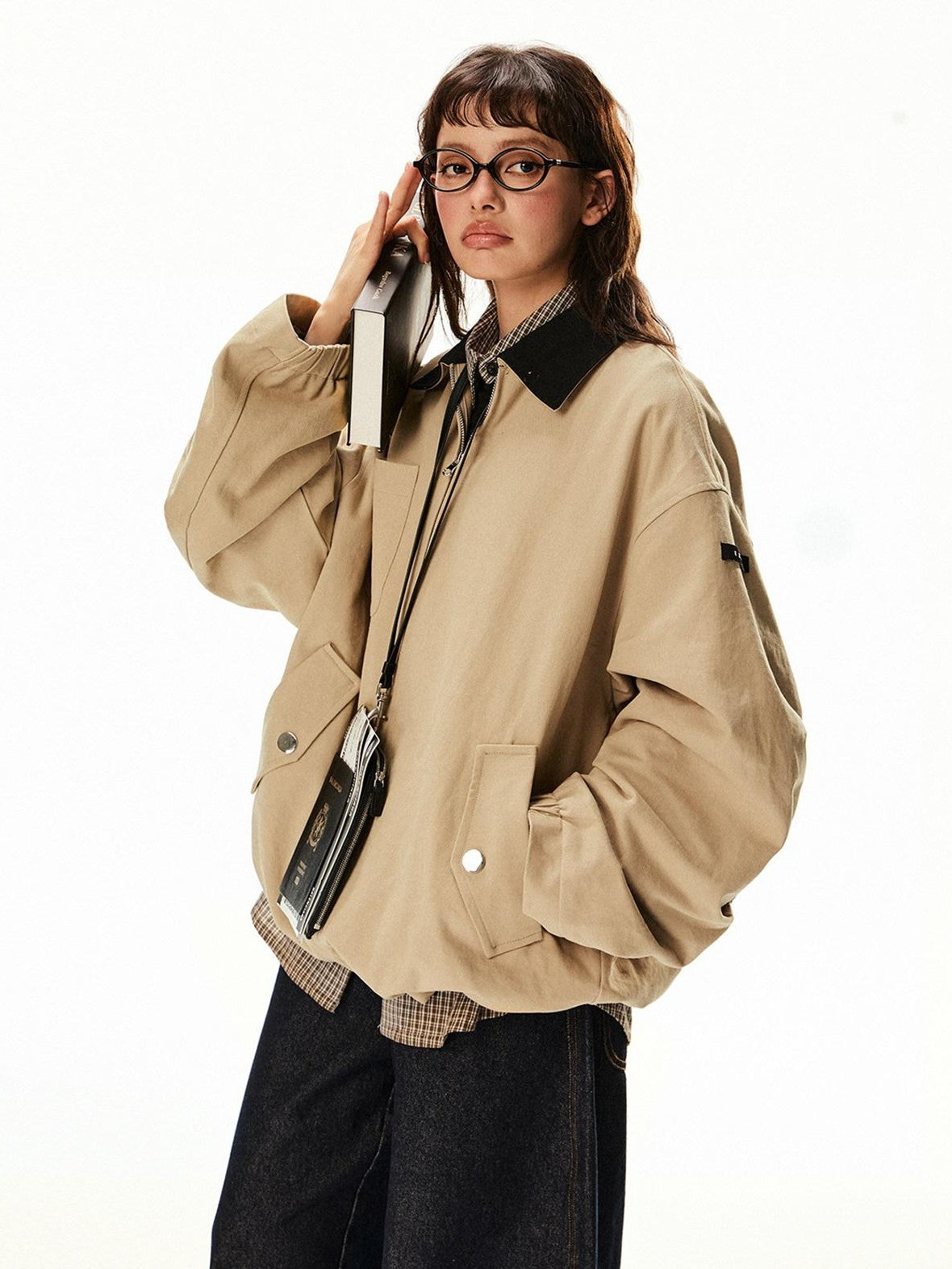EZEK Barn Oversized Pocketed Zippered Lapel Workwear Women's Cotton Trench Coats